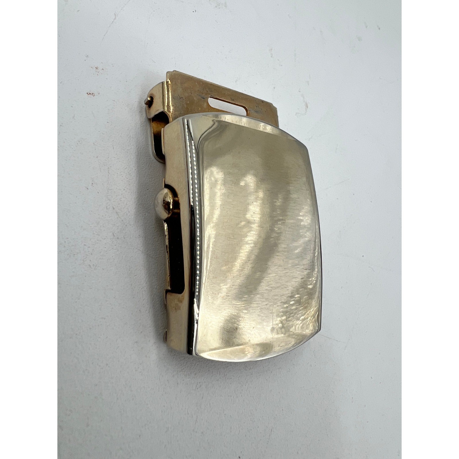 Vintage Solid Brass Military Style Flip Top Web Belt Buckle Gold Tone Made in US