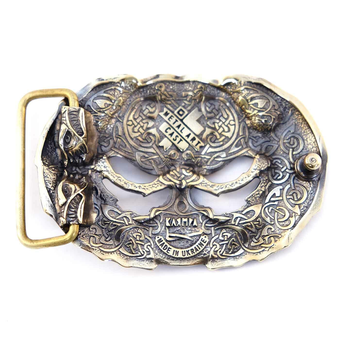Brass belt buckle Yggdrasil, Scandinavian Nordic Celtic Norse mythology