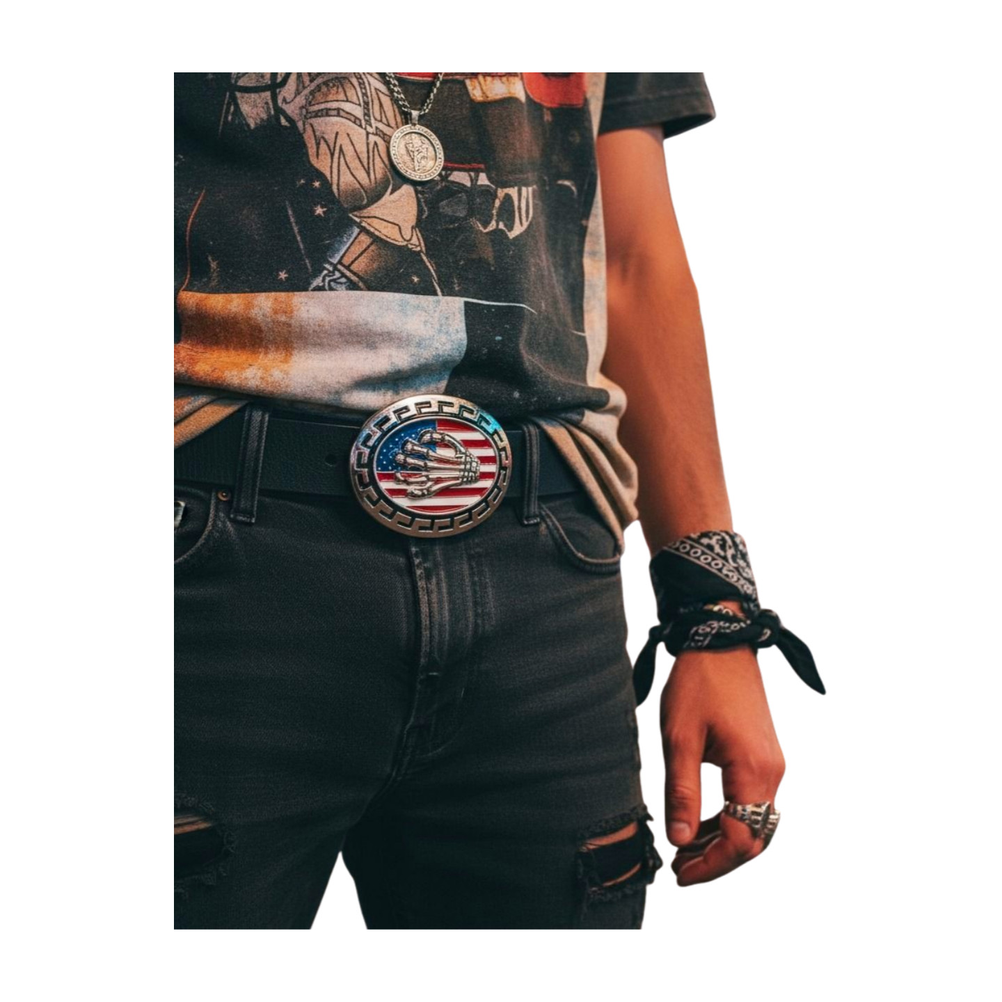 Men Women Silver Metal Belt Buckle Skull Skeleton Fingers Bones Hand USA Flag