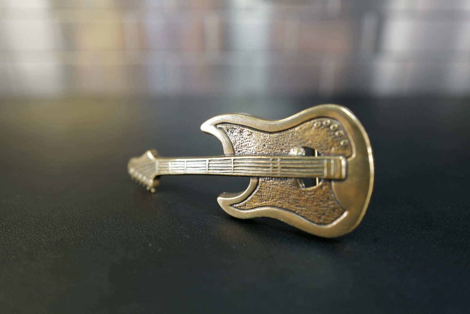 Guitar Belt Buckle – Brass Instrument Music Buckle 4 3/4s inches long Rock