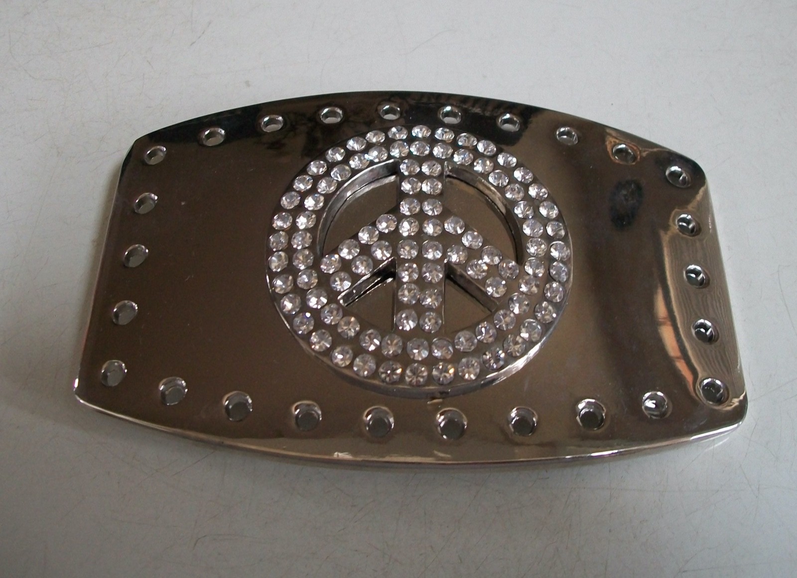 Men&rsquo;s Fashion Silver Finish Peace Sign Hip Hop Buckle No Belt