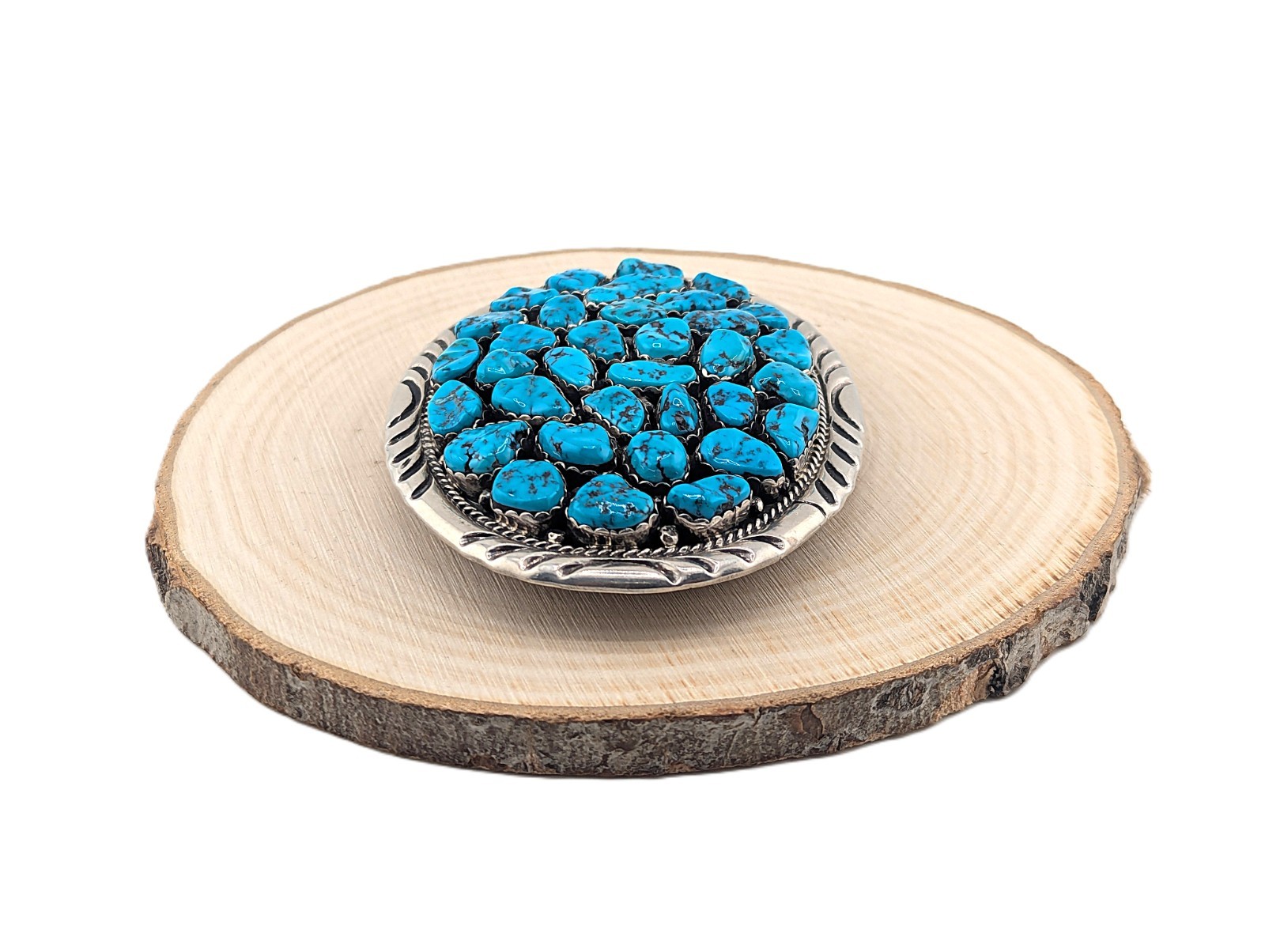 Vintage Native American Turquoise Nugget Cluster Belt Buckle Handmade Jewelry