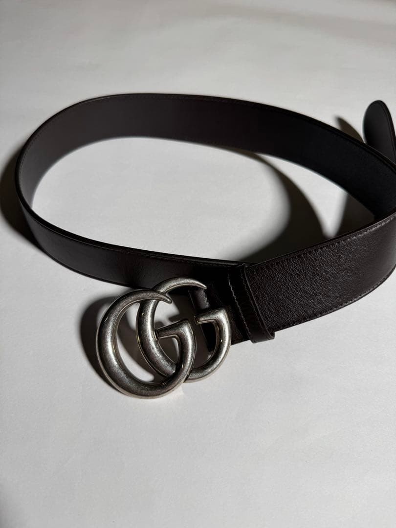 GUCCI Pre-Owned Gg Marmont Leather Belt Silver Dark Brown