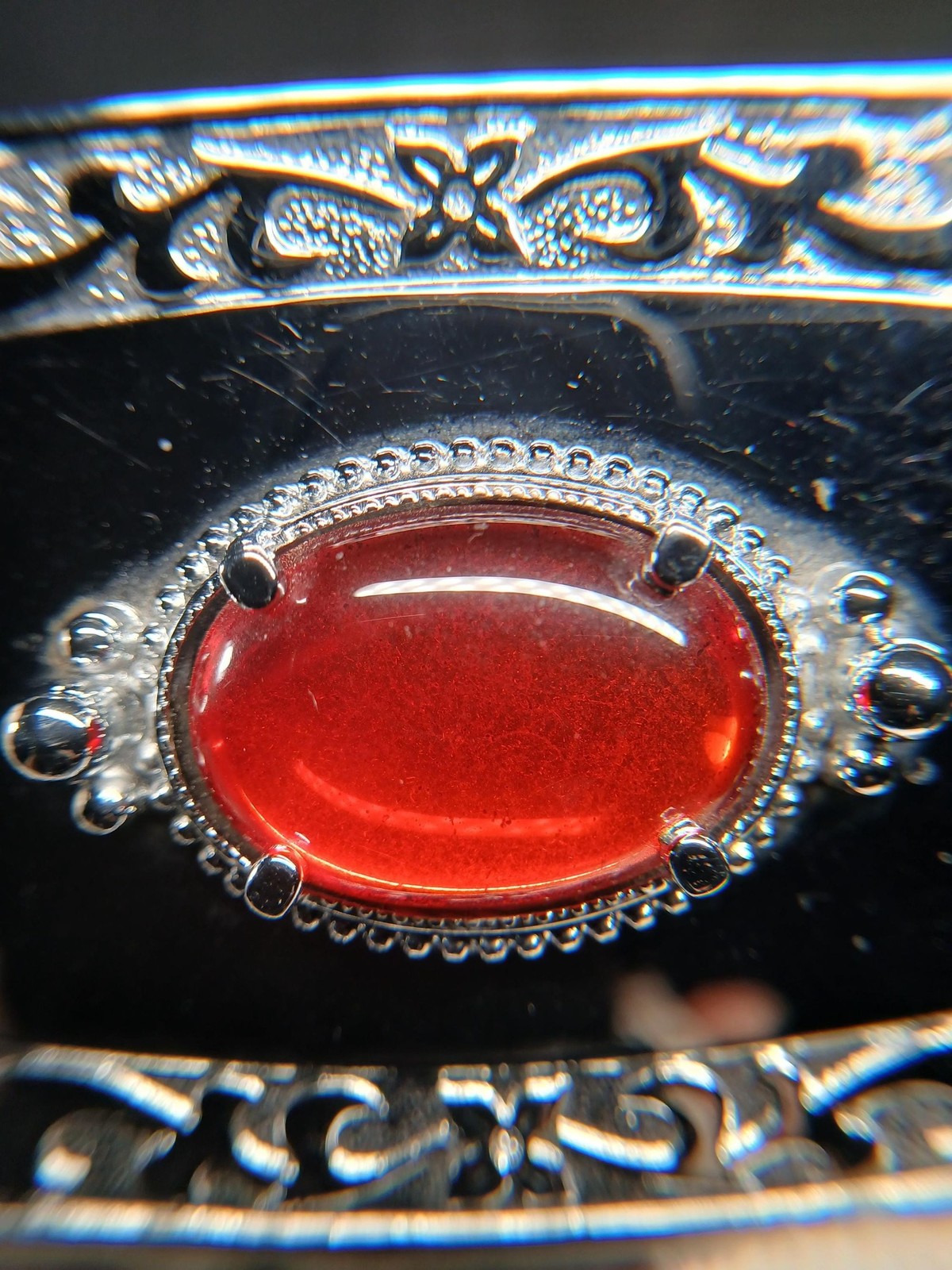 Western Red Stone Silver Belt Buckle