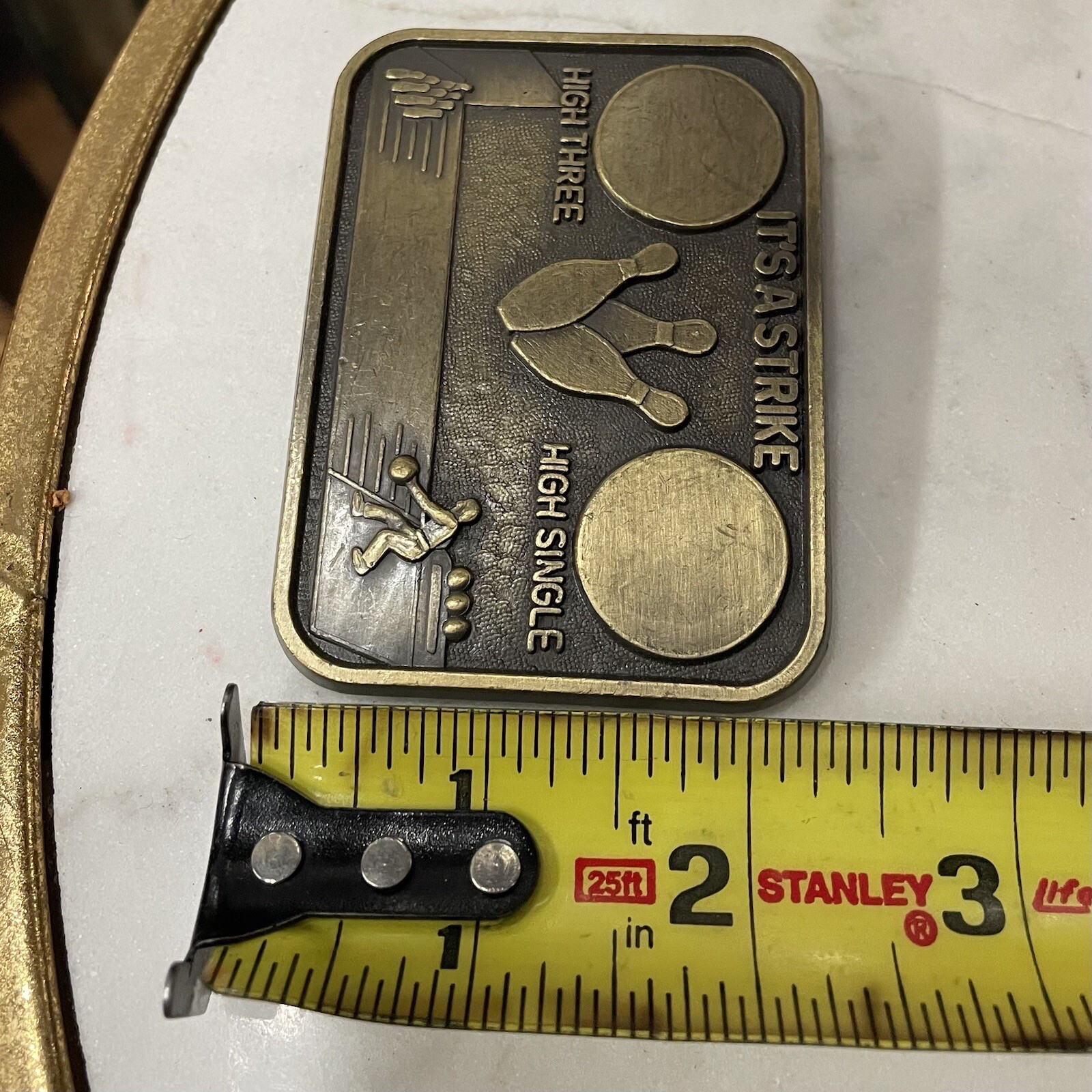 Vintage 70&rsquo;s It’s a Strike / Bowling Antique Brass Handcrafted Belt Buckle