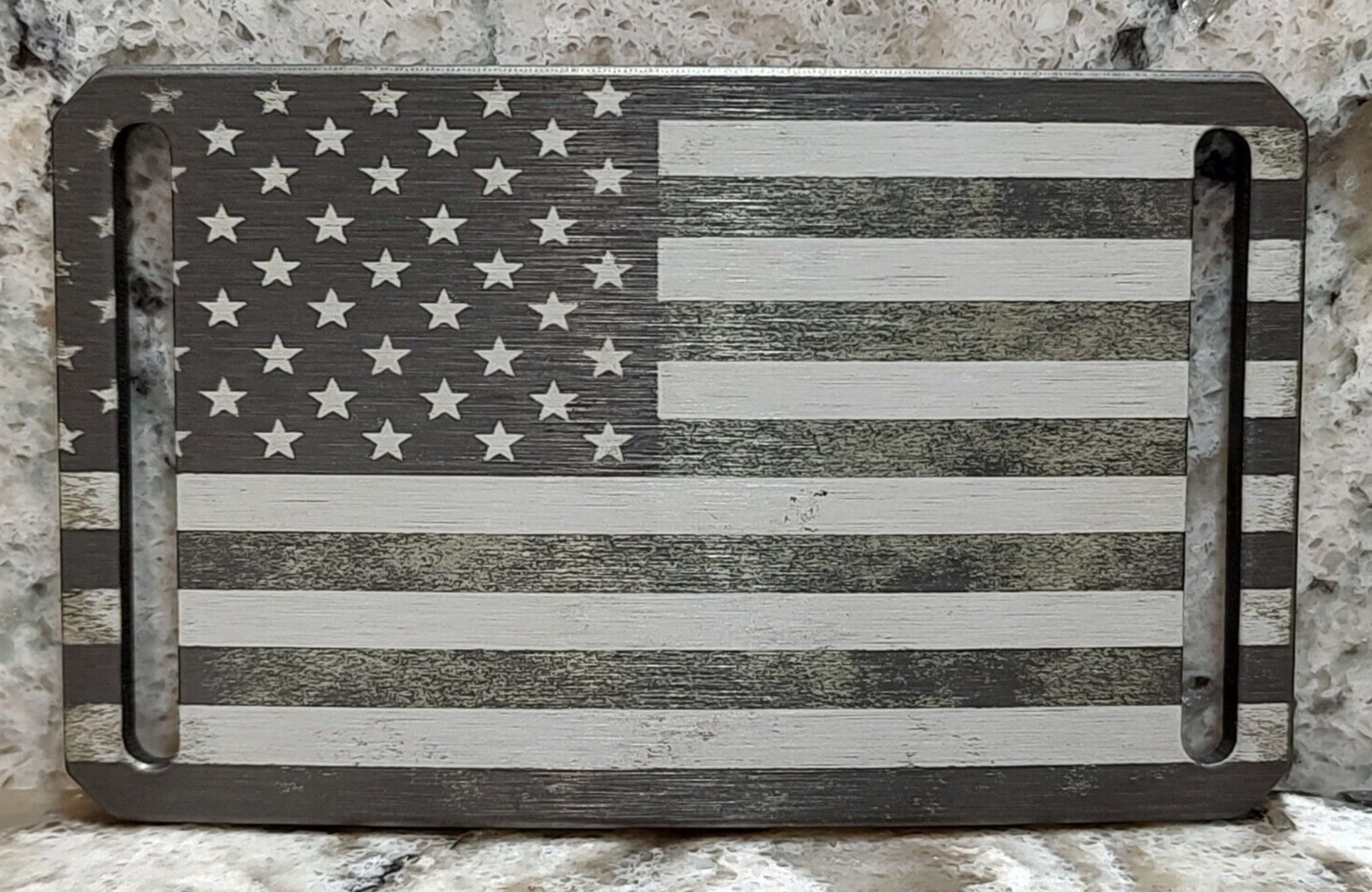GRIP6 BELT BUCKLE – USA FLAG – GUNMETAL GRAY – 1.5 INCH WIDE – RUSTIC WORN