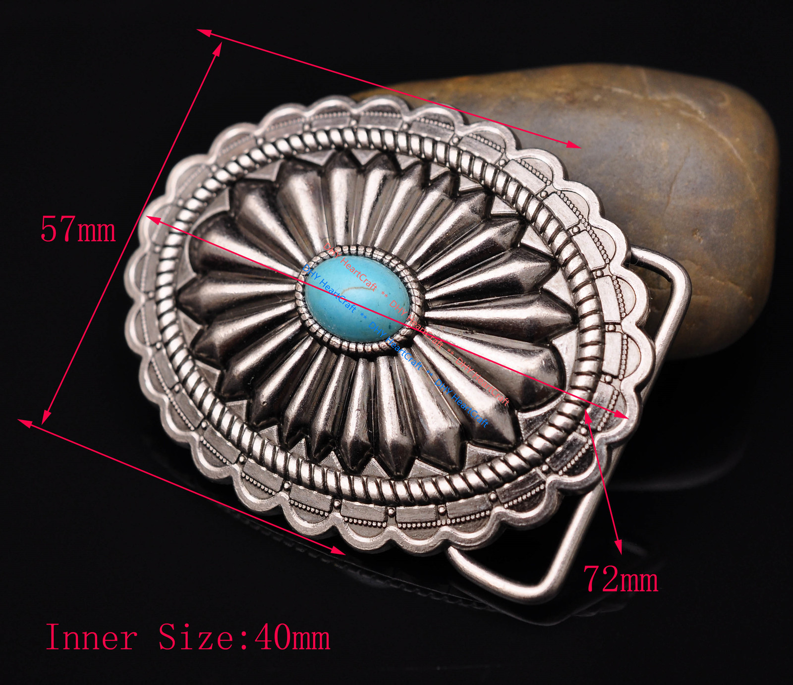 Vintage Silver Southeast Western Tribal Floral Turquoise Men&rsquo;s Belt Buckle 40mm