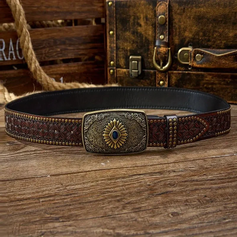 Western Cowboy/Cowgirl Rodeo Decor Engraved Antique GOLD Turquoise Buckle