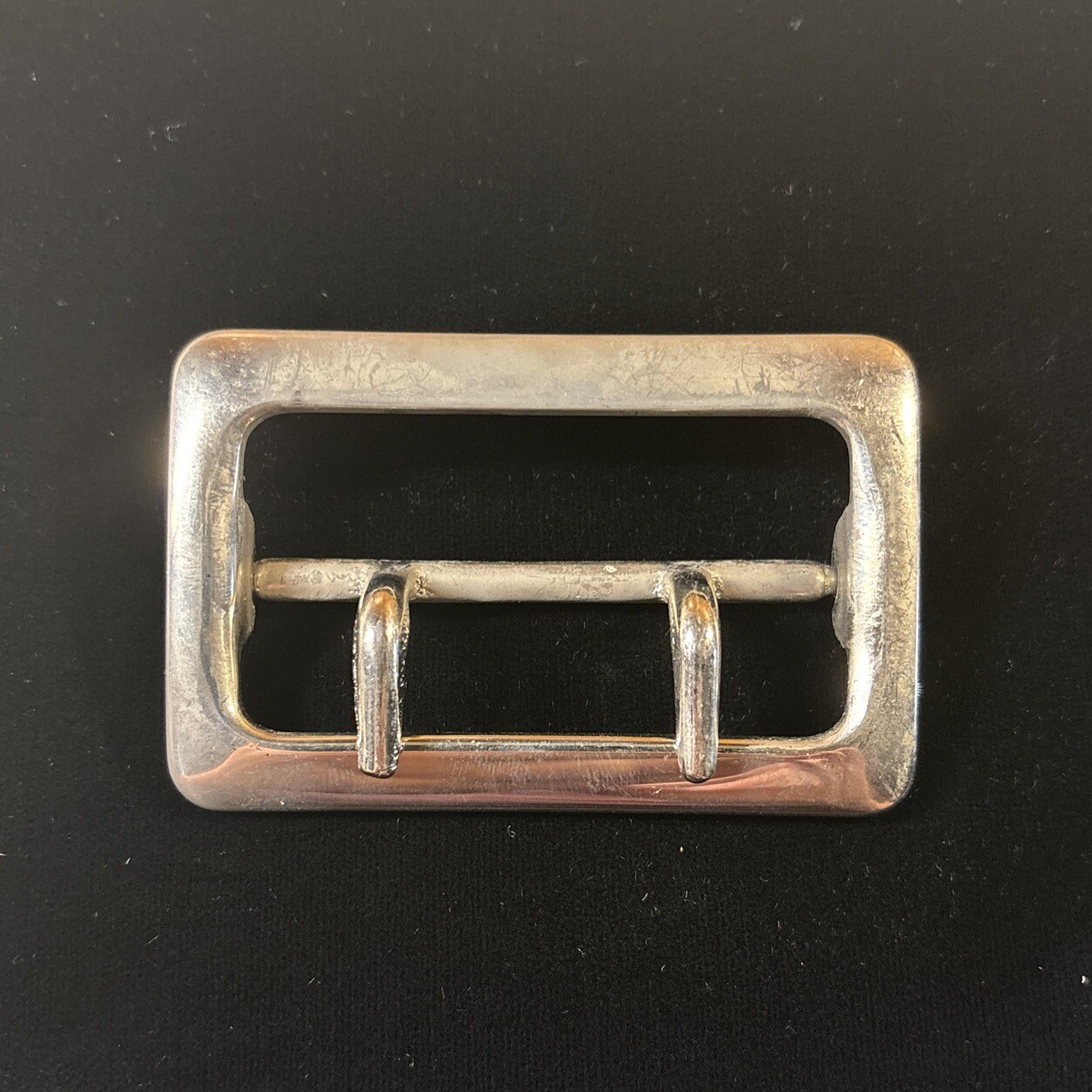 Vintage Solid Brass Chrome Plated 2.25” Double Prong Duty Belt Buckle USA #1
