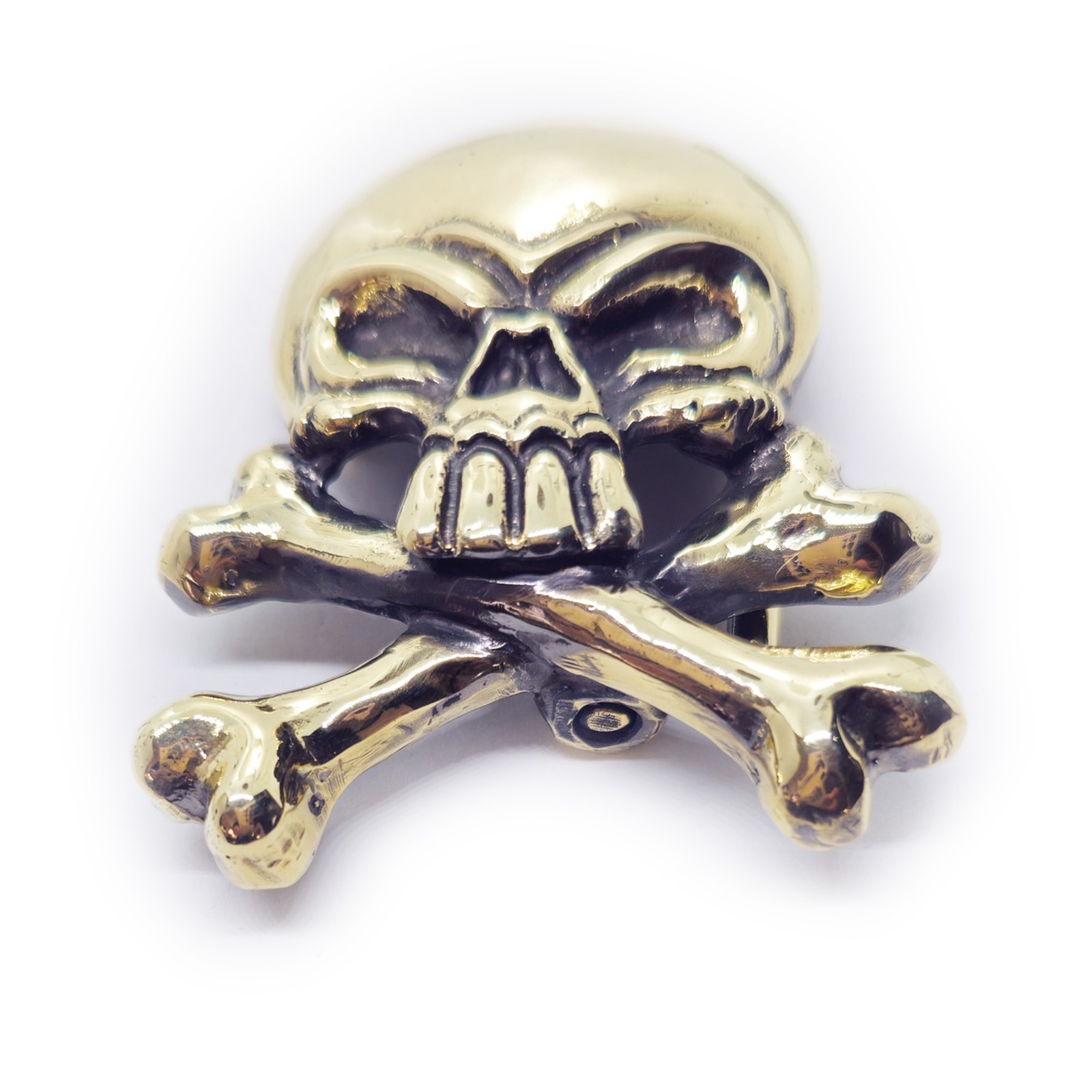 Skull with Crossed Bones Brass Belt Buckle