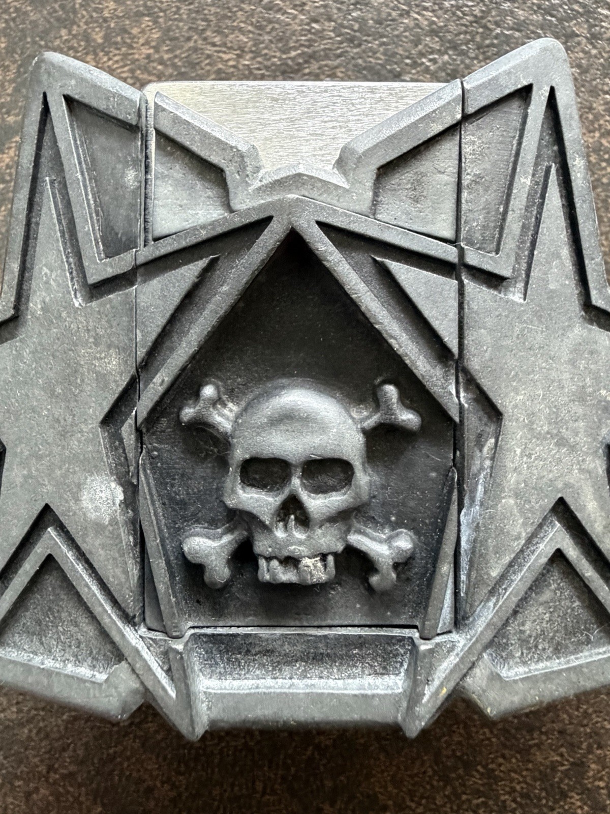HEAVY METAL BELT BUCKLE LIGHTER SKULL CROSSBONES STARS BOTTLE OPENER VTG ROCK