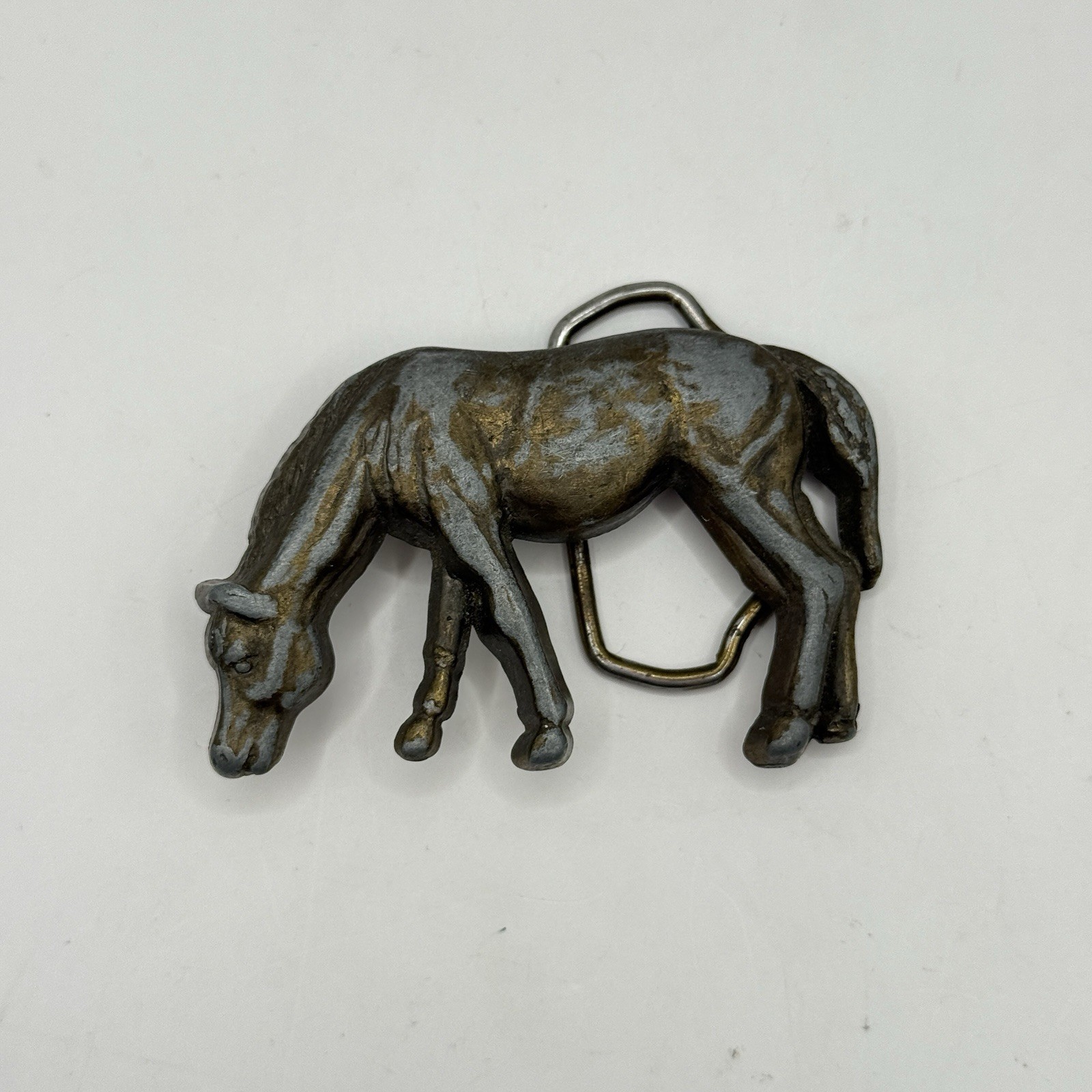 Vintage Antique Bronze Western Style Grazing Horse Belt Buckle Equestrian 4179