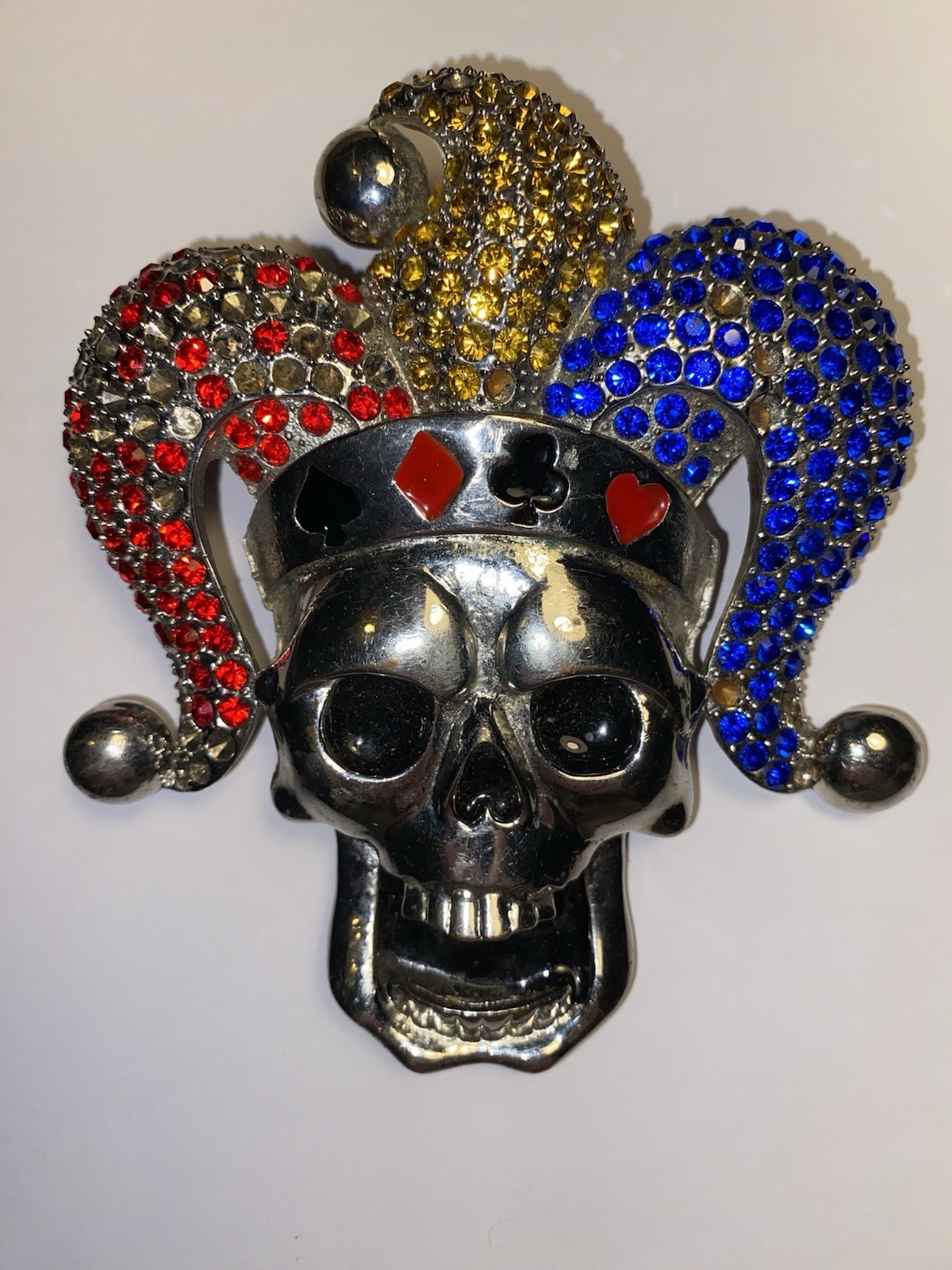Iced Bling Skull Jester Belt Buckle Rhinestone Encrusted Jester Hat By FL&B.