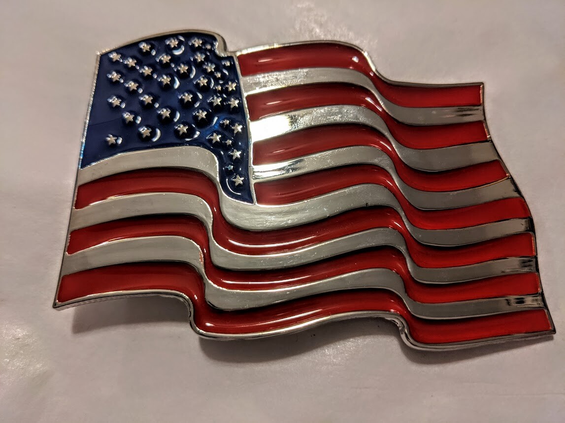 USA FLAG Waving Chrome highlights belt buckle military army navy marines AF