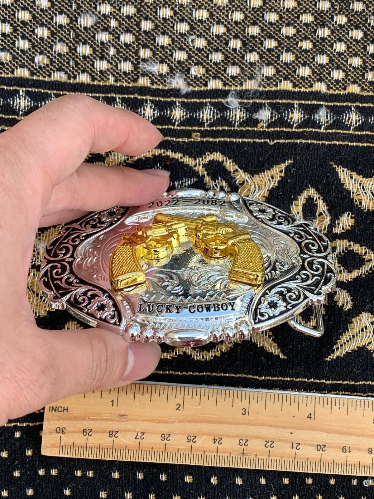Western Buckle Gold Black Silver Guns 2nd Amend Cowboy 2 »Buckle Hebilla Vaquero