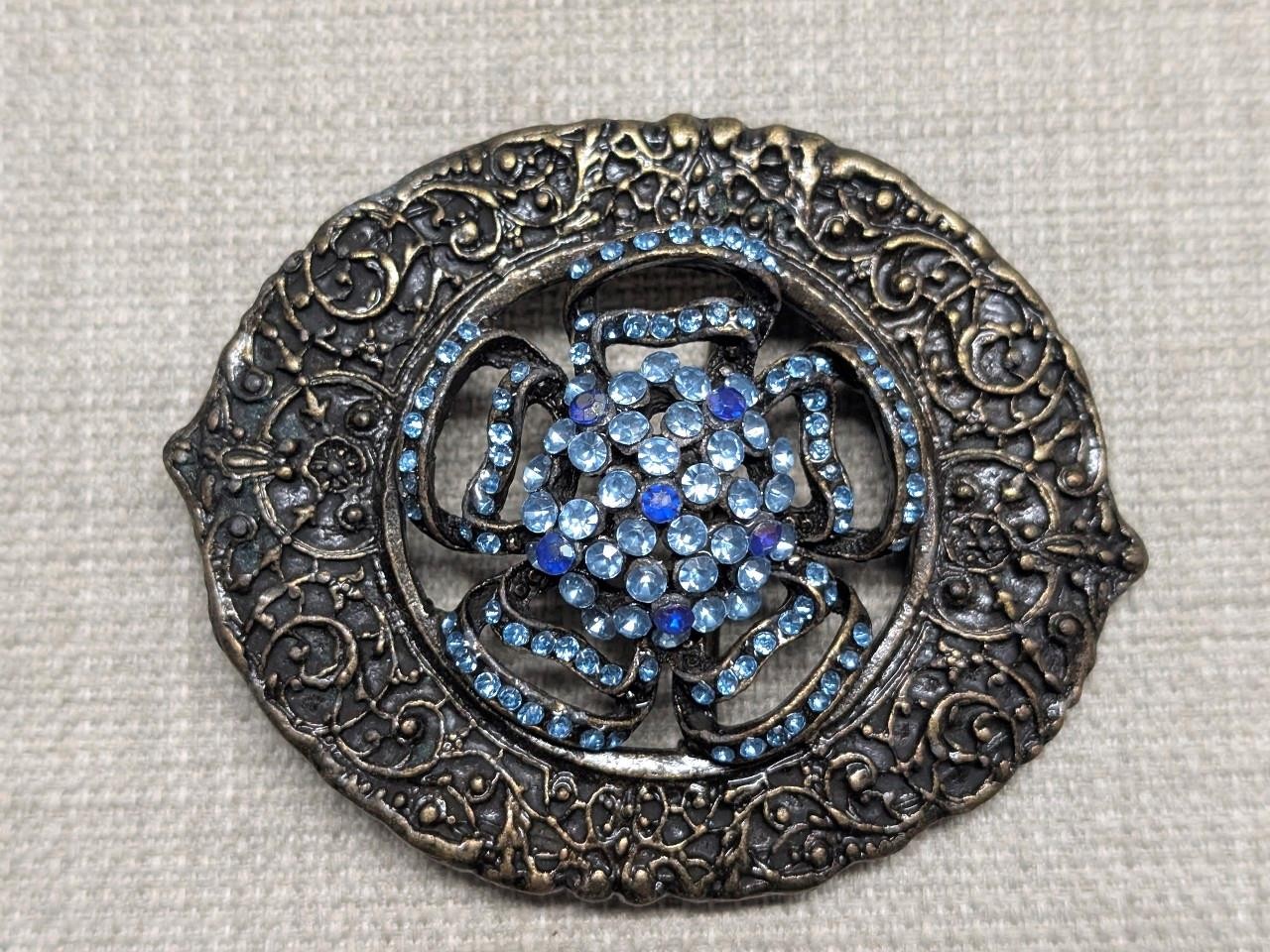 vintage SOLID BRASS belt buckle WESTERN rhinestone studded BRUTALIST hippie boho