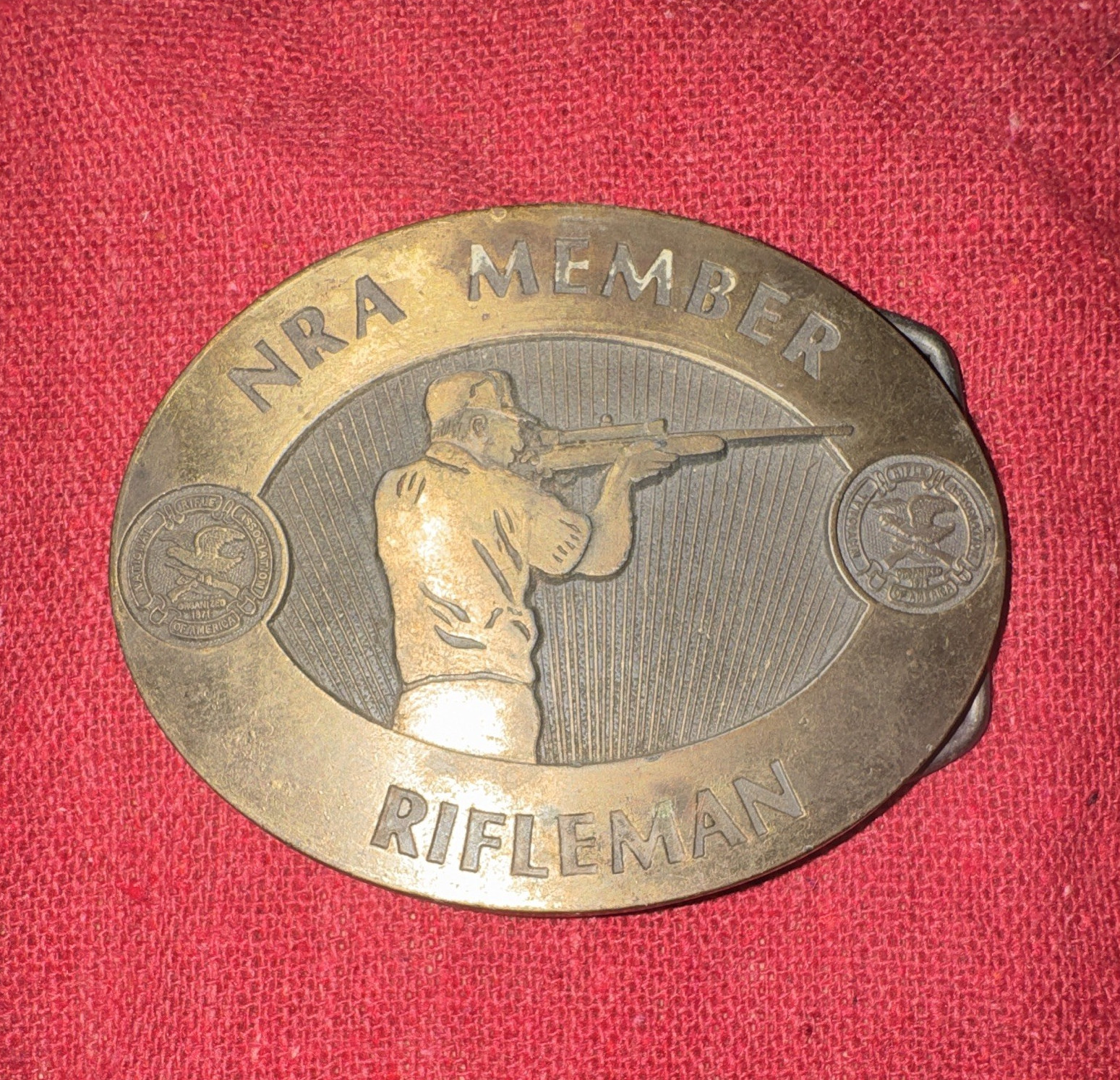 NRA Member Rifleman Oval Metal Belt Buckle Gold Tone Interchangeable Fits 1.5in
