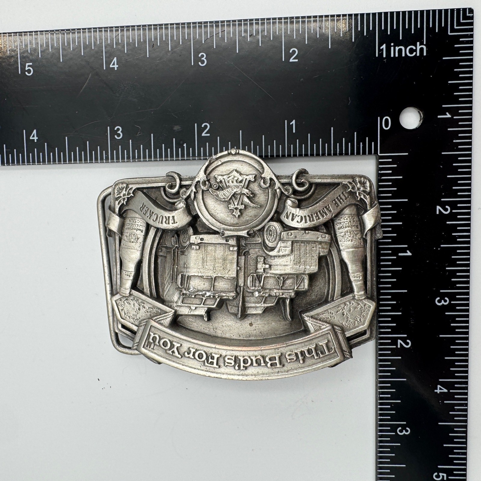 Vintage 1987 Budweiser American Trucker Belt Buckle Bergamot Brass Works D-175