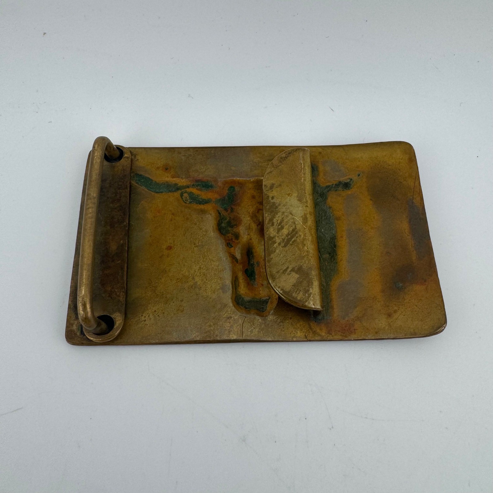 Vintage Megan Belt Buckle Brass/Gold Tone Western Longhorn Steer Rope Edge