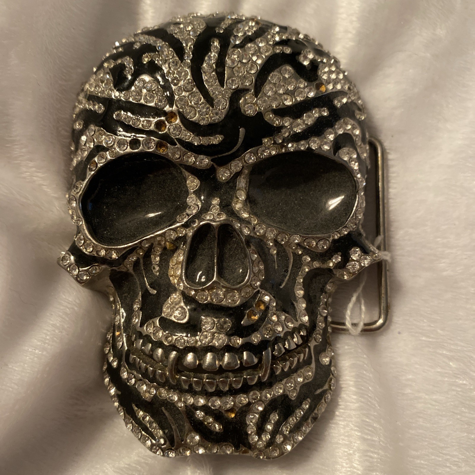 Skull Belt Buckle Lot (2) Silver Bling Rhinestone Punk Horror Gothic Pirate