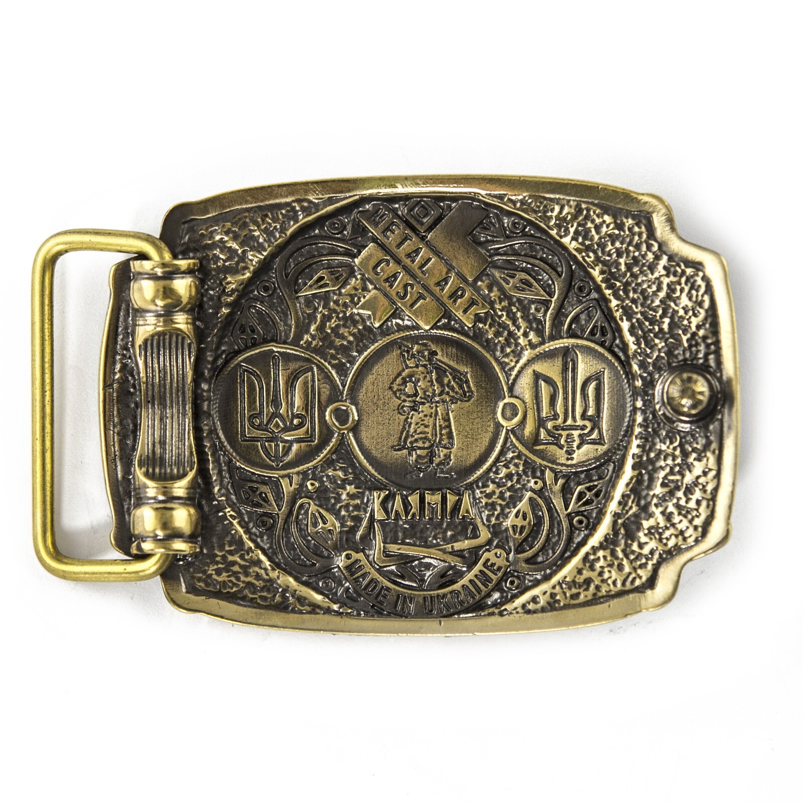 Brass belt buckle Glory to Ukraine!, National Ukrainian trident belt buckle