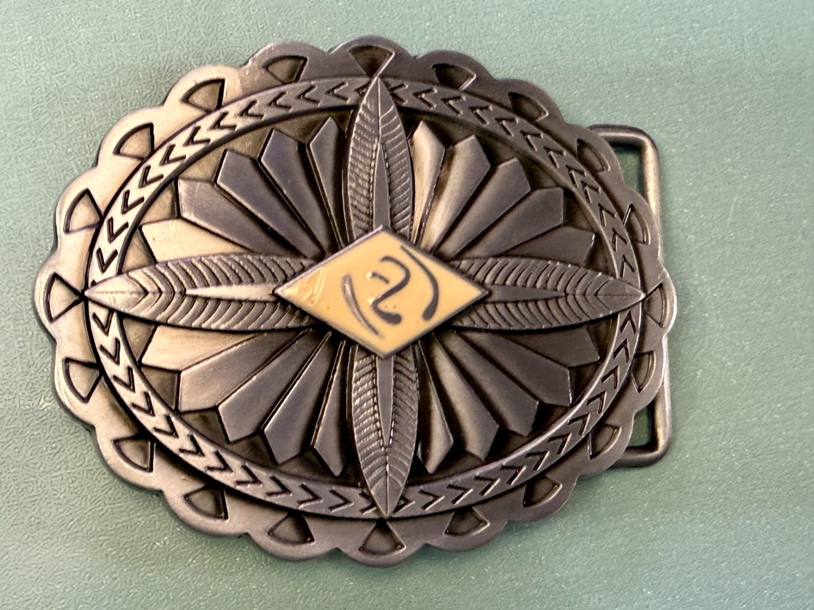 Southwestern Native Indian Tribal Art Style Creme Colored Center Belt Buckle