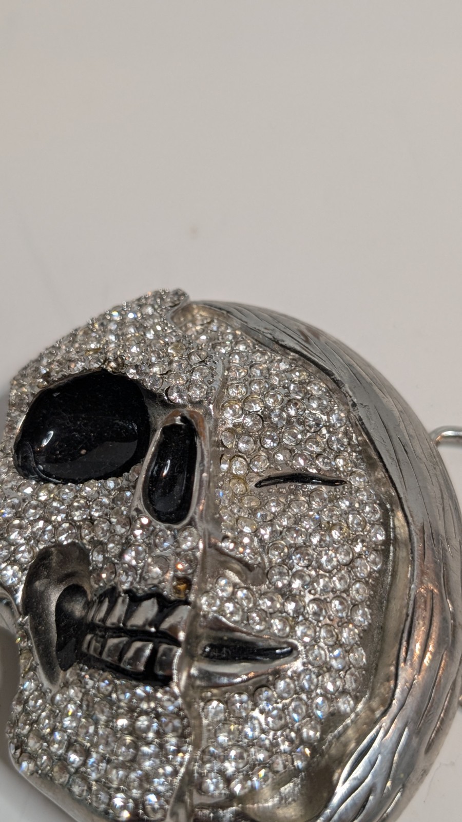 Rhinestone Crystal Skull Belt Buckle Silver Tone Gothic Biker Punk Rock
