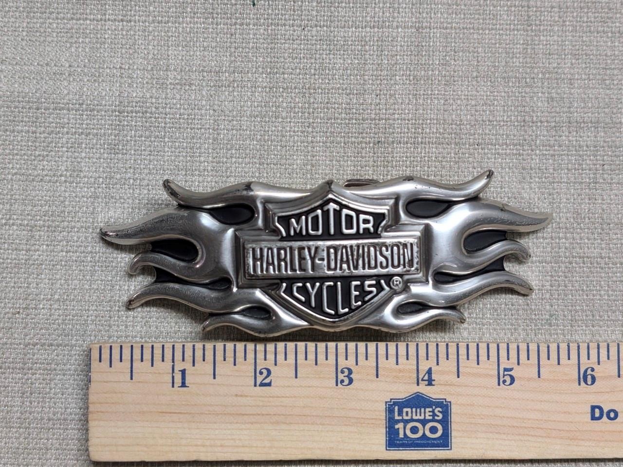 vintage Y2K belt buckle HARLEY DAVIDSON motorcycle FLAMES chrome metal WESTERN