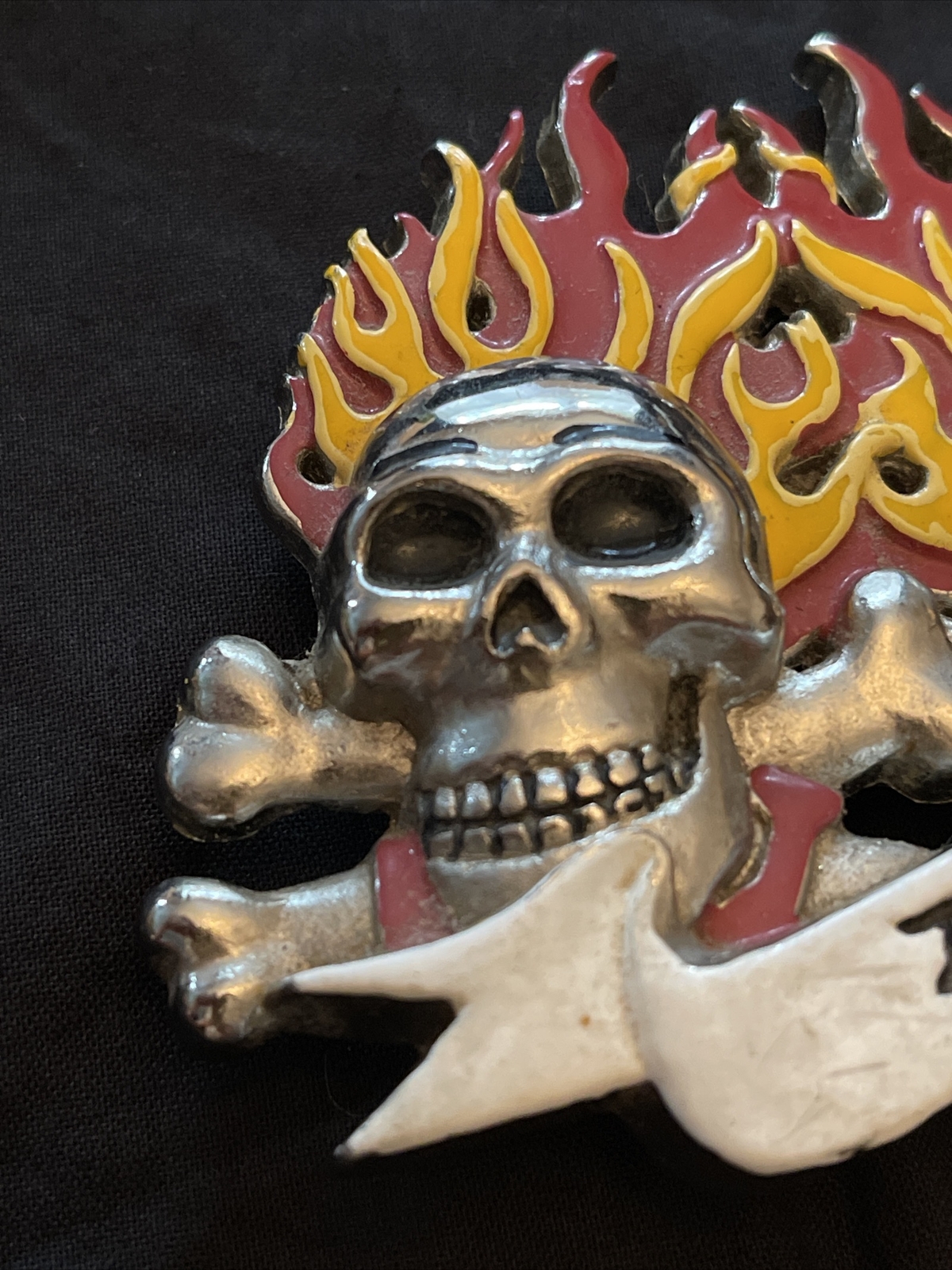 Skulls And Crossbones With Red And Yellow Flames ‘DEATH’ Belt Buckle Biker Goth