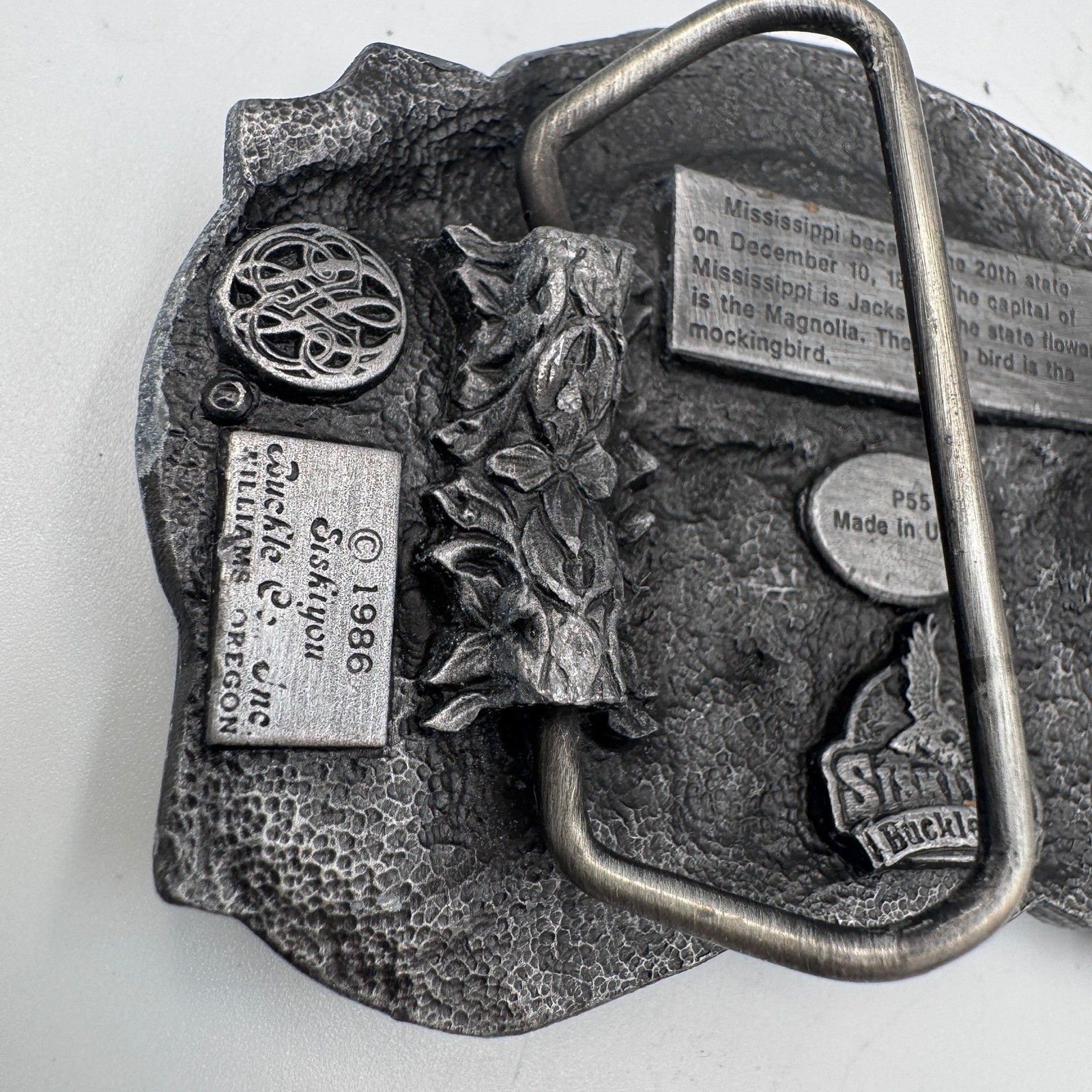 Vintage 1986 Siskiyou Mississippi Dixie Belt Buckle P55 Made in USA Pewter Tone