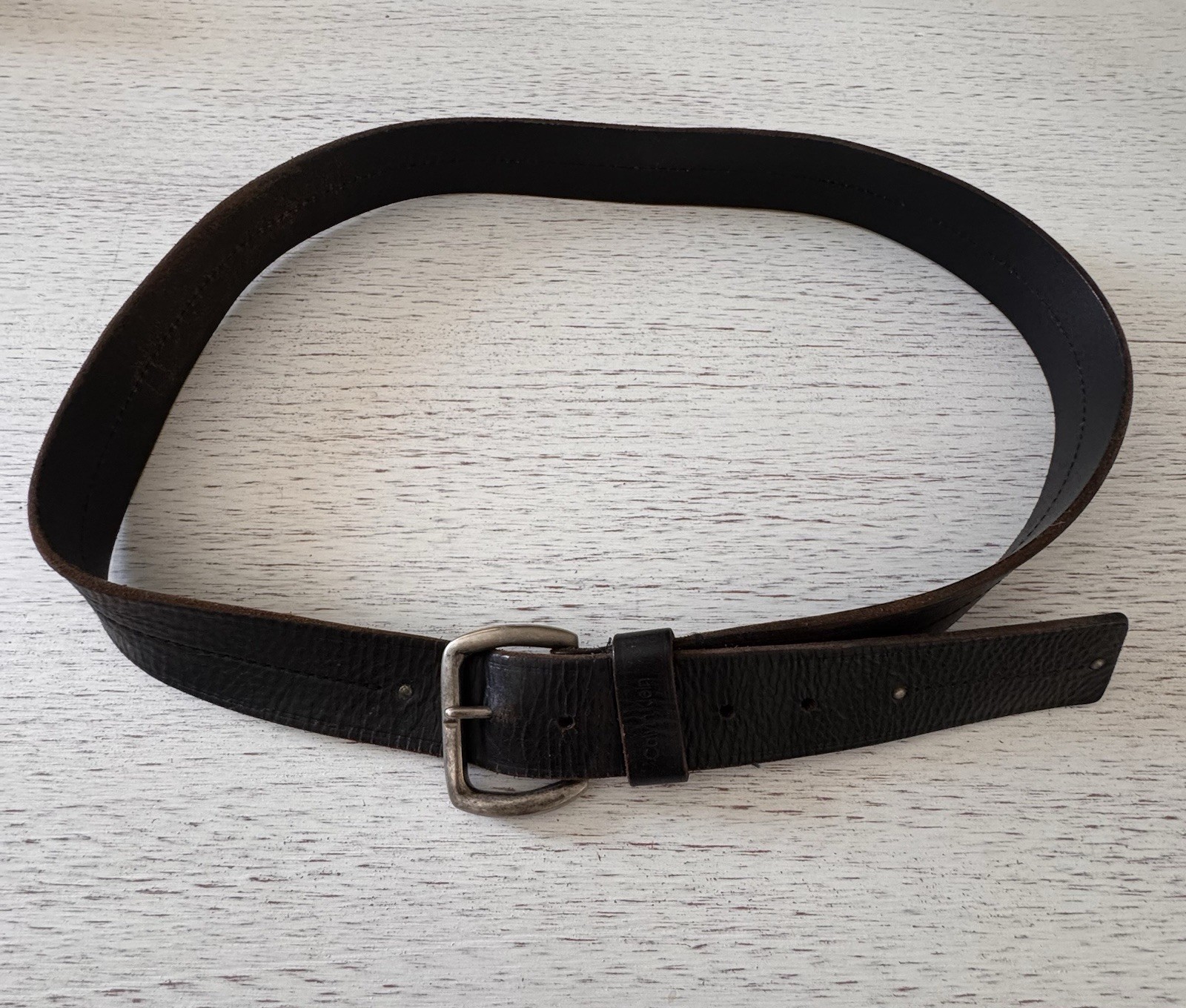 Calvin Klein Black Genuine Leather Silver Buckle Belt Size Large unisex
