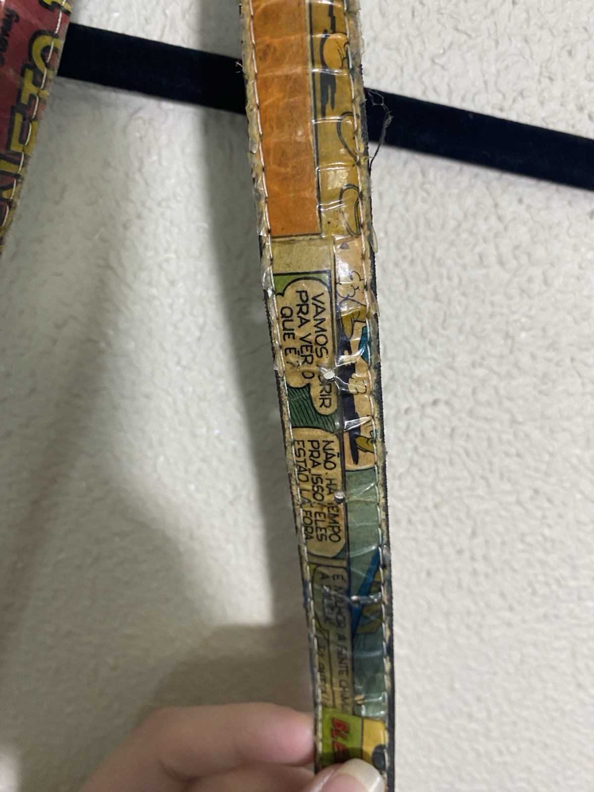 Handmade Comic Strip Belt Novelty Print Clear Vinyl Overlay Brass Buckle