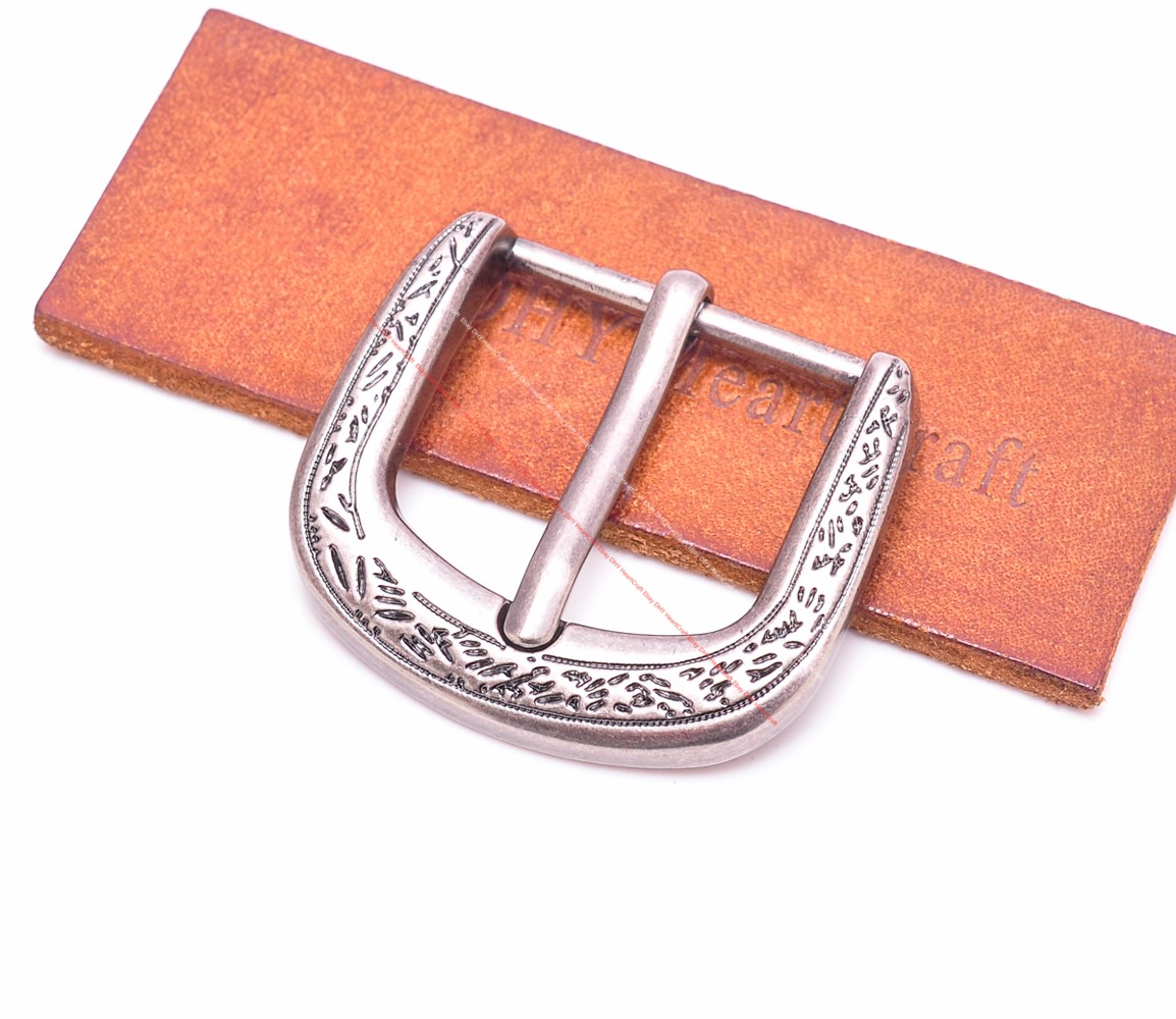 30MM Engraved Floral Western Leathercraft 4-Piece Set Belt Buckle Antique Silver