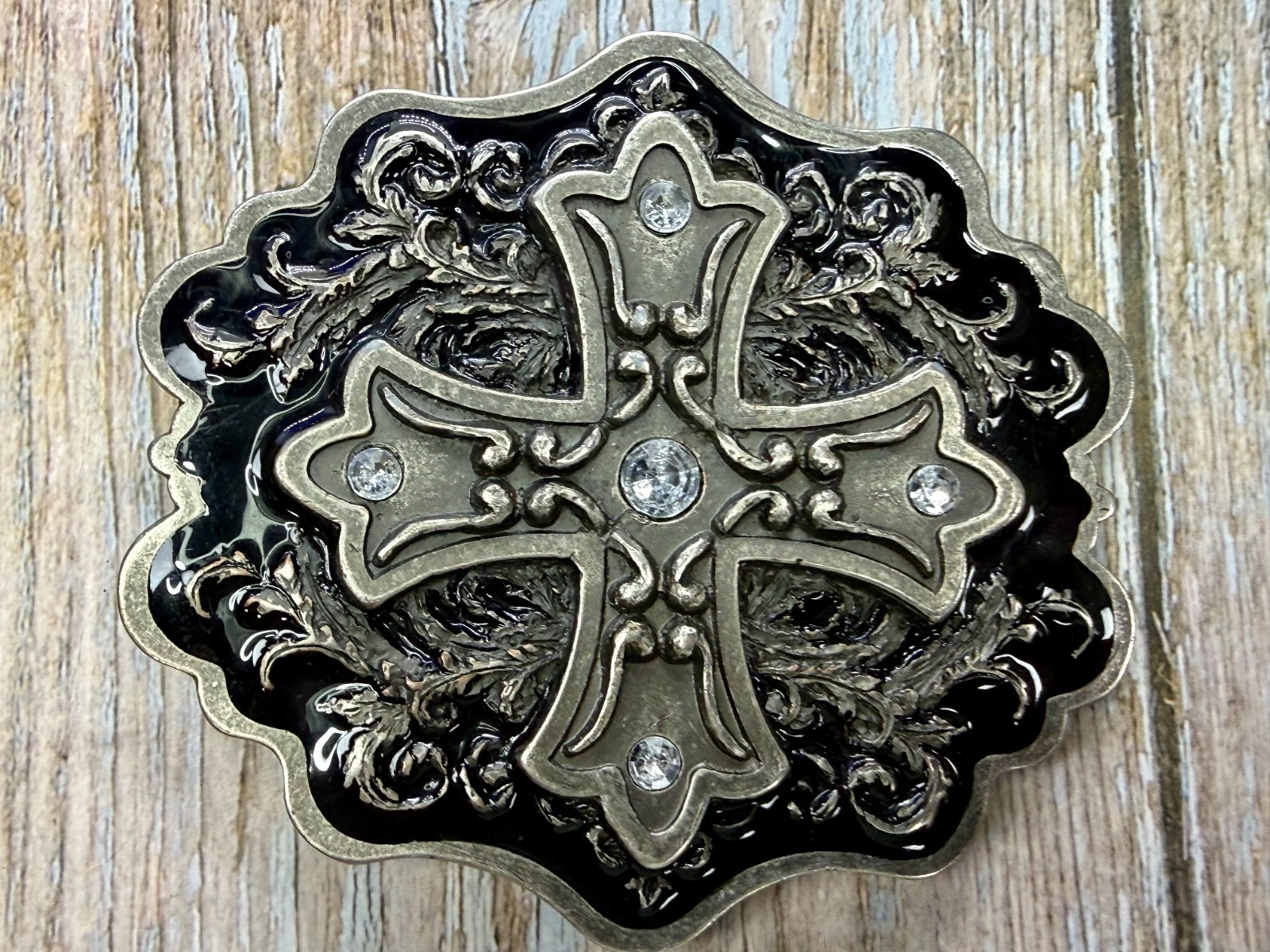 Iron Cross with Rhinestone Religious Gothic Punk Black Silver Color Belt Buckle
