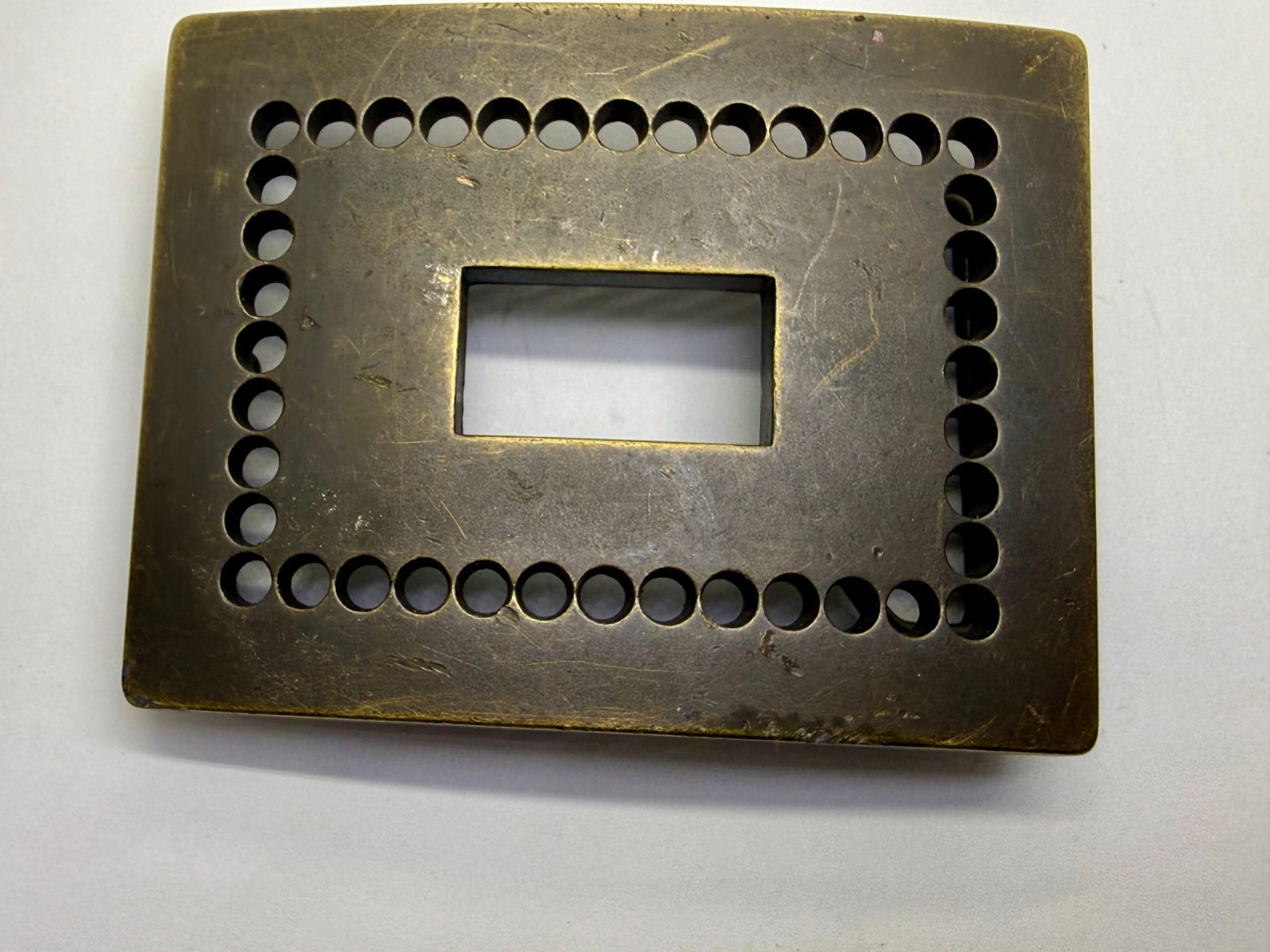 Rectangular Openwork Unique Hole Border Outlined Retro Brass Tone Belt Buckle