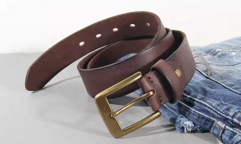 Vintage Luxury Handmade Leather Copper Buckle Man&rsquo;s Belt Cinturon Gotico Cowhide