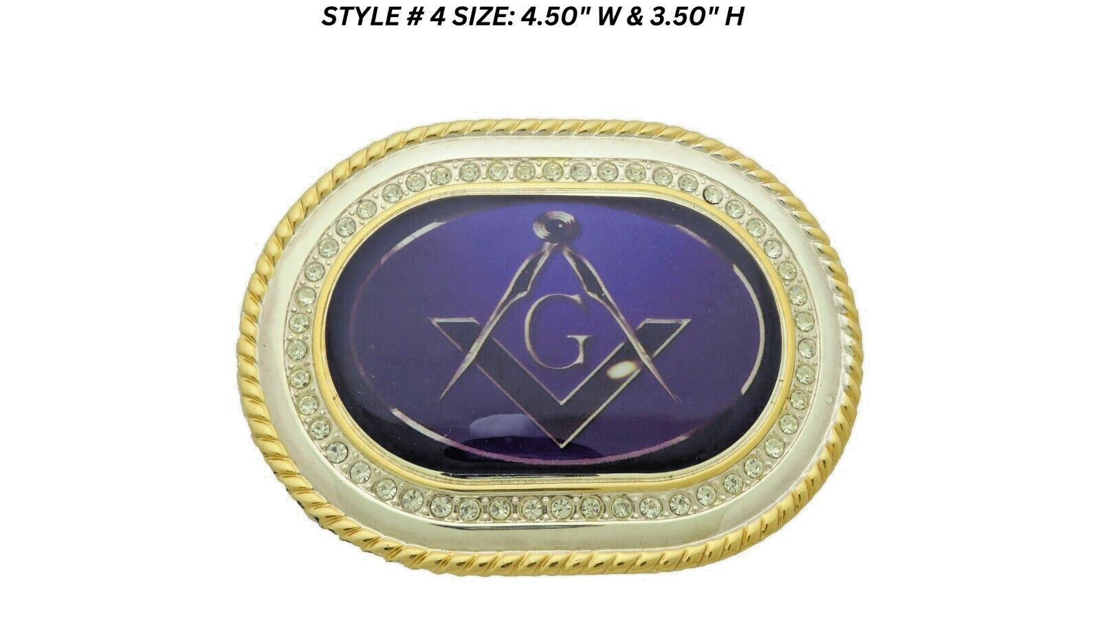 Mason Masonic Fraternal Compass Masonry Belt Buckle Blue Gold Metal Iced Style