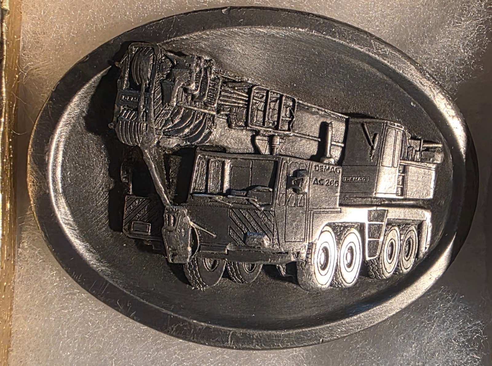 Vintage Metal Belt Buckle, Demag, Crane, Heavy Lifting, Boom Truck, Construction