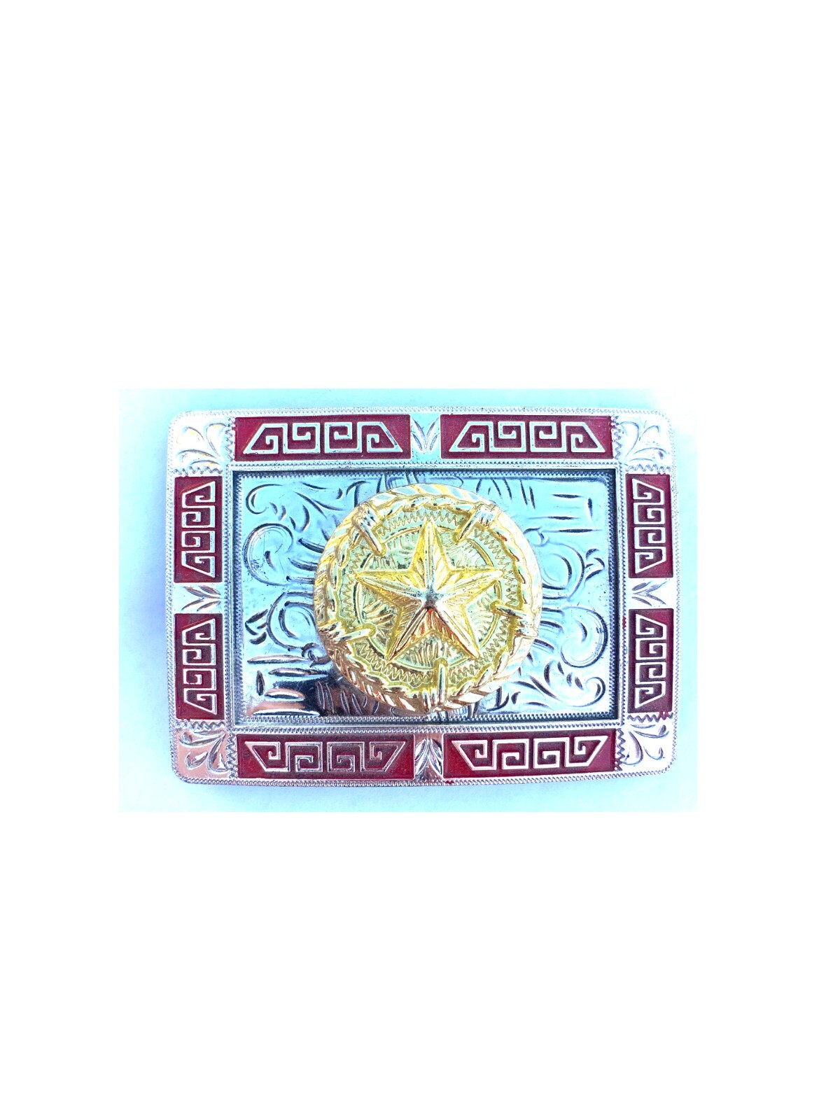 Western Buckle Gold Red Silver Texas Lone Star Cowboy 2 » Buckle Hebilla Vaquero