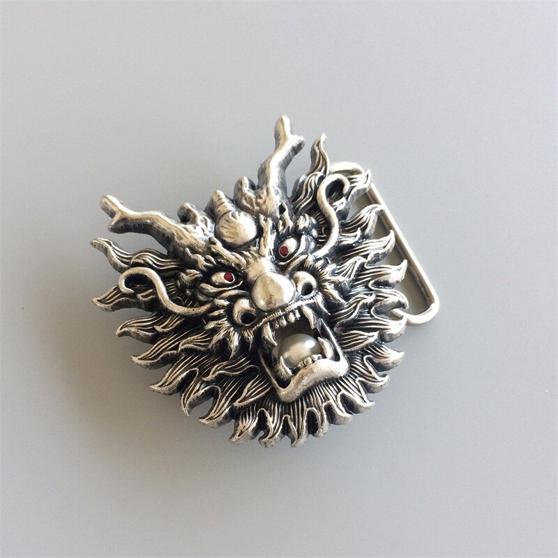 Vintage Silver Plated Imitate Plastic Peal Rhinestones Dragon Belt Buckle