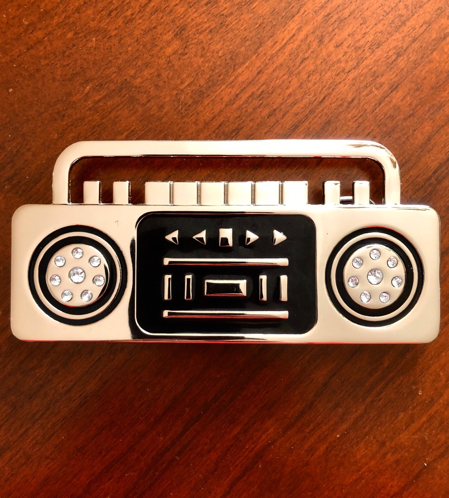 Rhinestone Radio Player Retro Boombox Stereo Music Unisex Men’s Belt Buckle