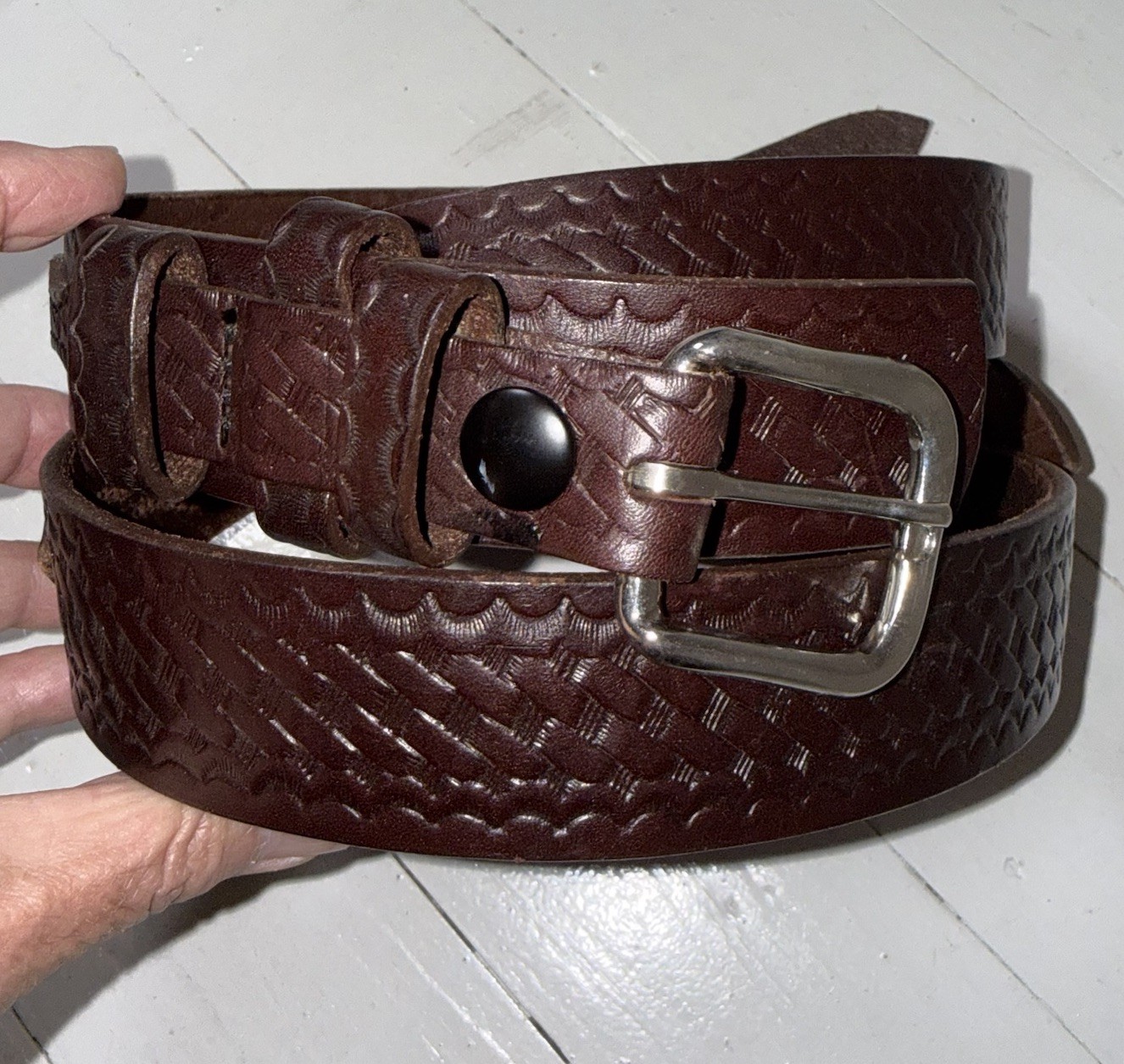 Boston 1.75” Garrison Dark Brown Leather Silver Buckle Belt Made In USA Sz 50