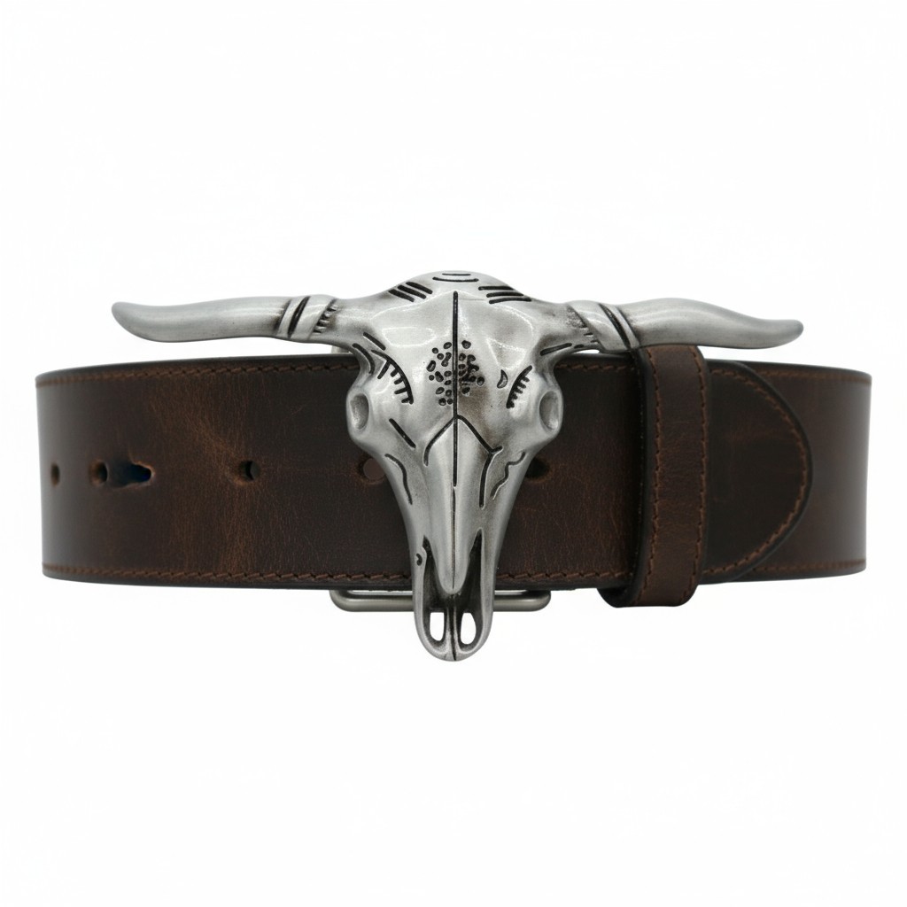 Men Casual Fashion Silver Metal Belt Buckle Long Horn Texas Cow Bull Jeans Pant