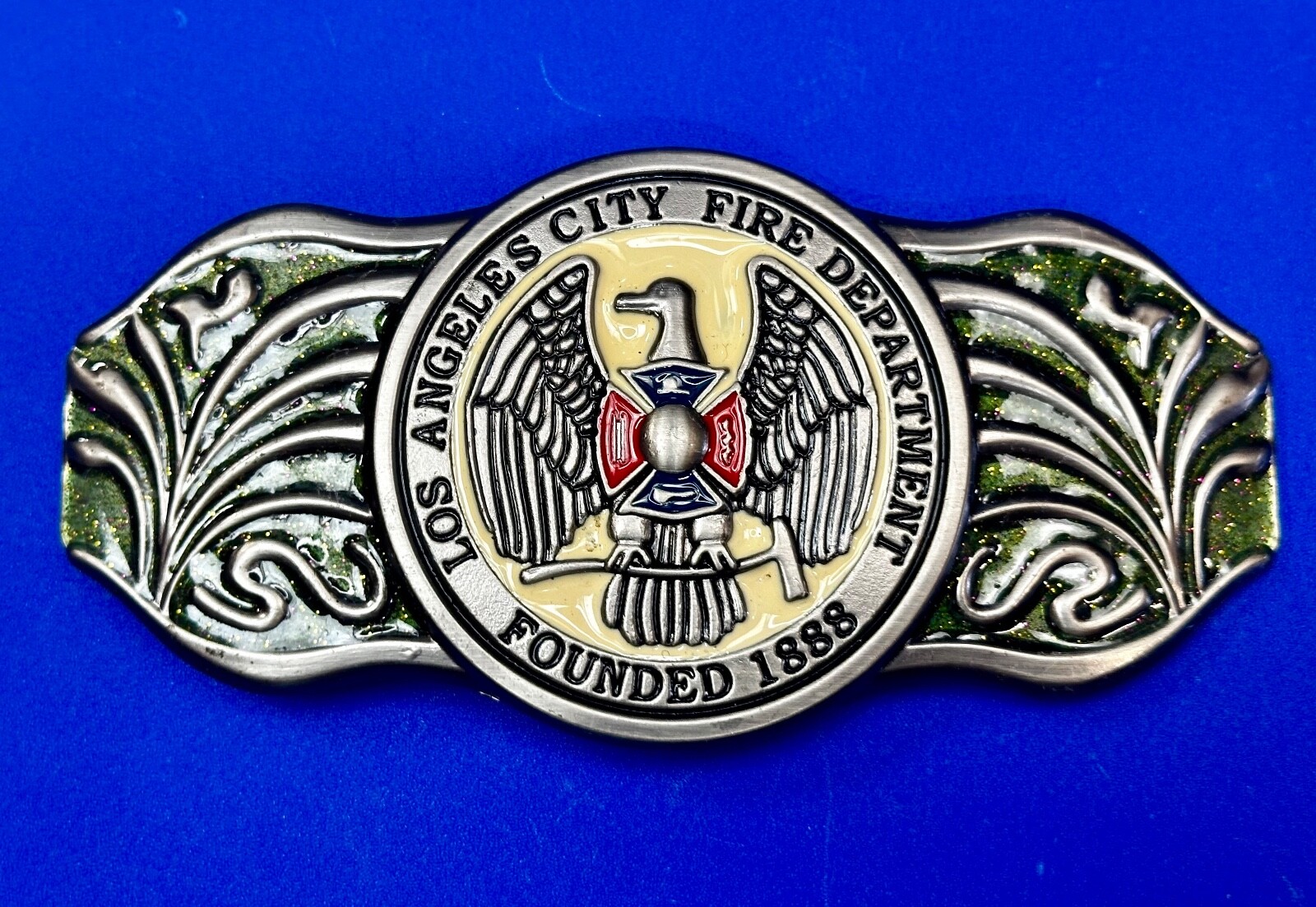 LA Los Angeles Fire Department 1888 Silver TFJ LARGE 6&Prime; Wide Belt Buckle