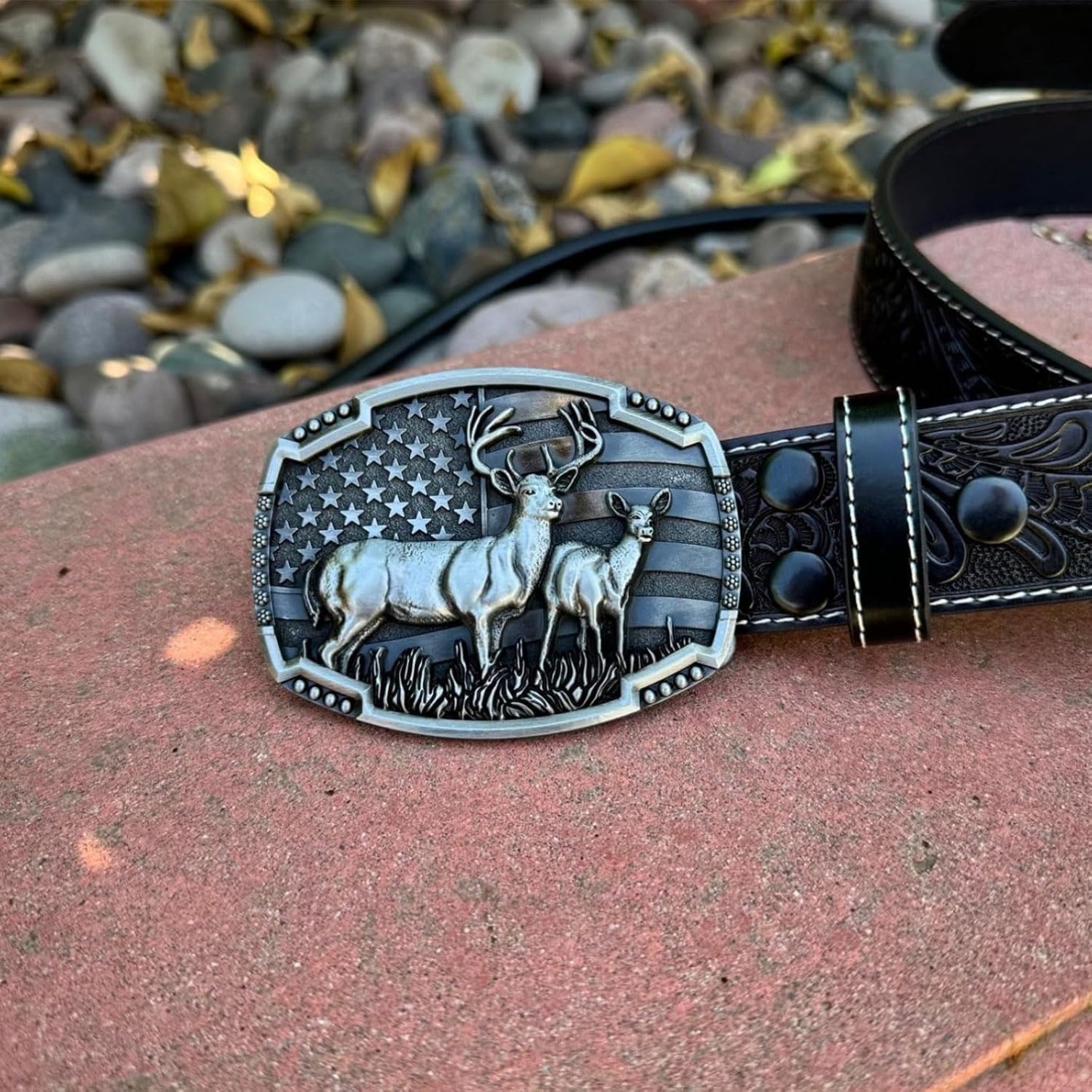 Western Belt Buckles for Men Cowboy Belt Buckle American Patriotic Belt, Deer
