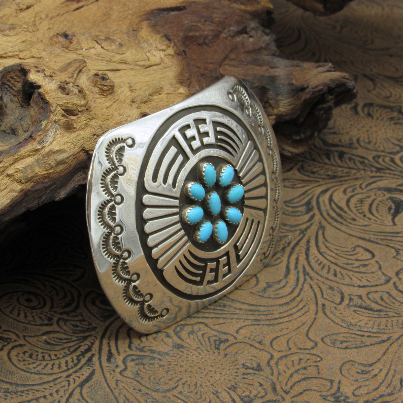 Rosco Scott Turquoise Sterling Silver Overlay Belt Buckle