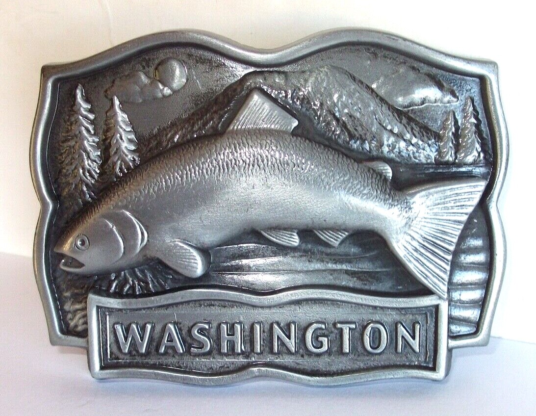 Fishing Belt Buckle Washington Metal Pewter Colored Century Made In Canada