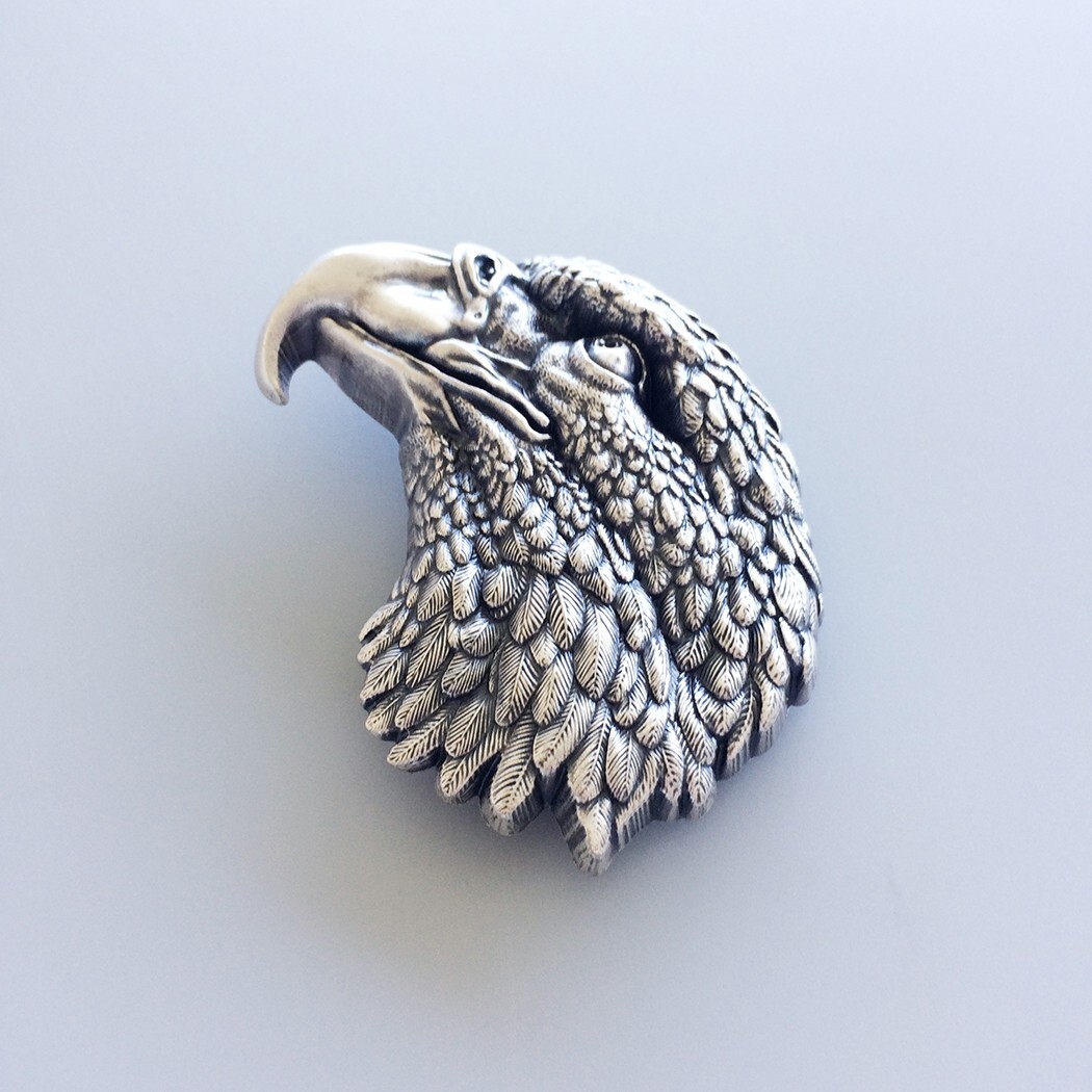 Vintage Silver Plated Eagle Head Western Belt Buckle