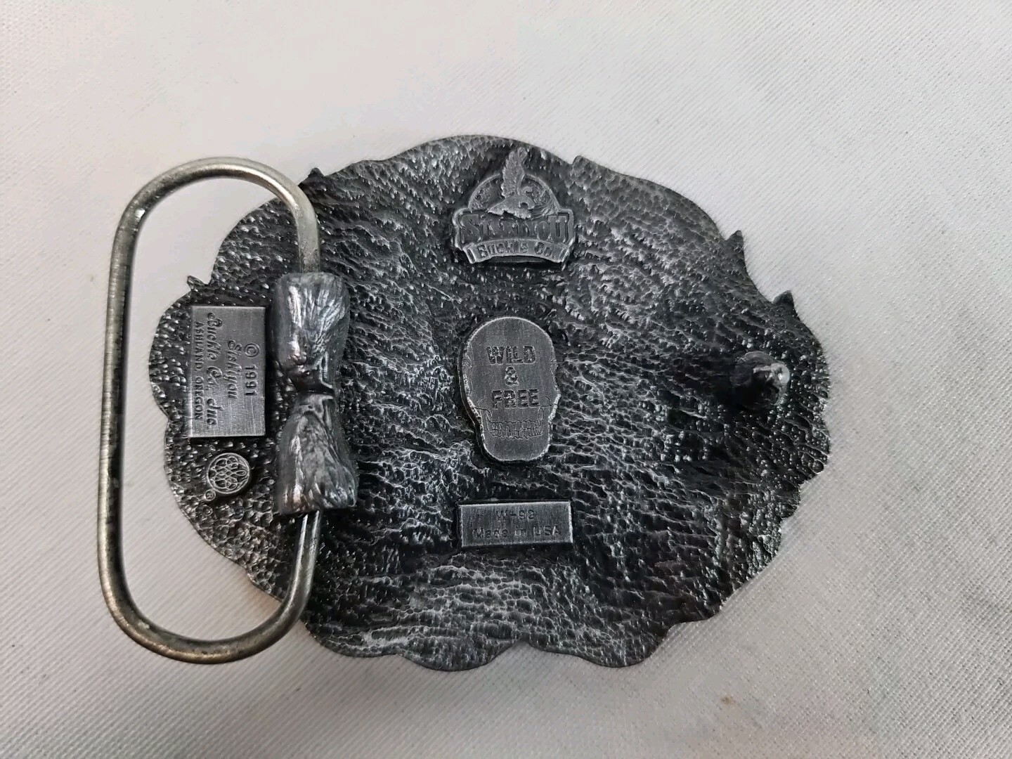 Vintage Biker Flaming Skull Rose Painted Enamel Pewter Belt Buckle 1991 Siskiyou