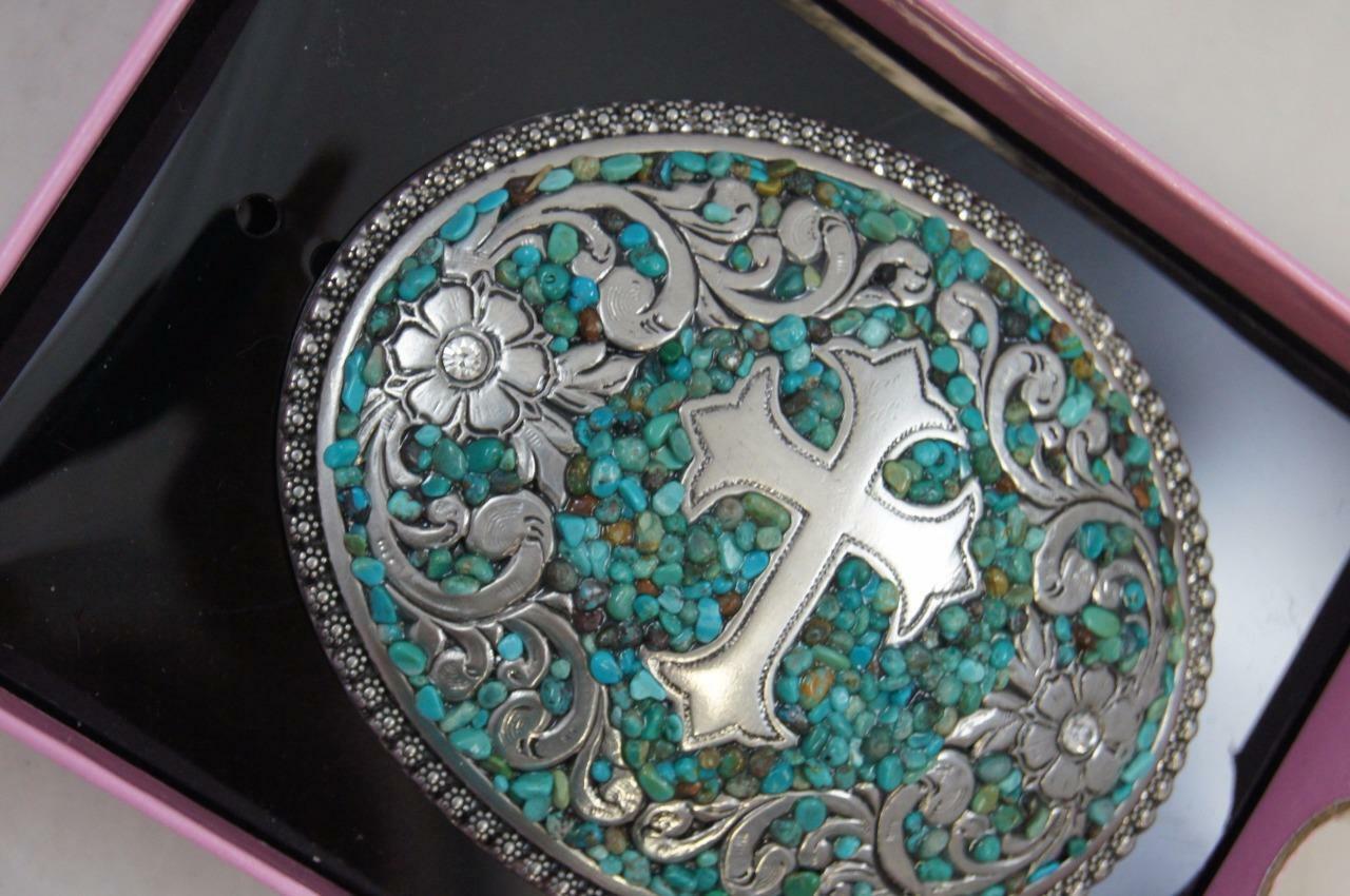 Nocona Belt Buckle Oval Cross with Turquoise Belt Buckle M & F Western 37914